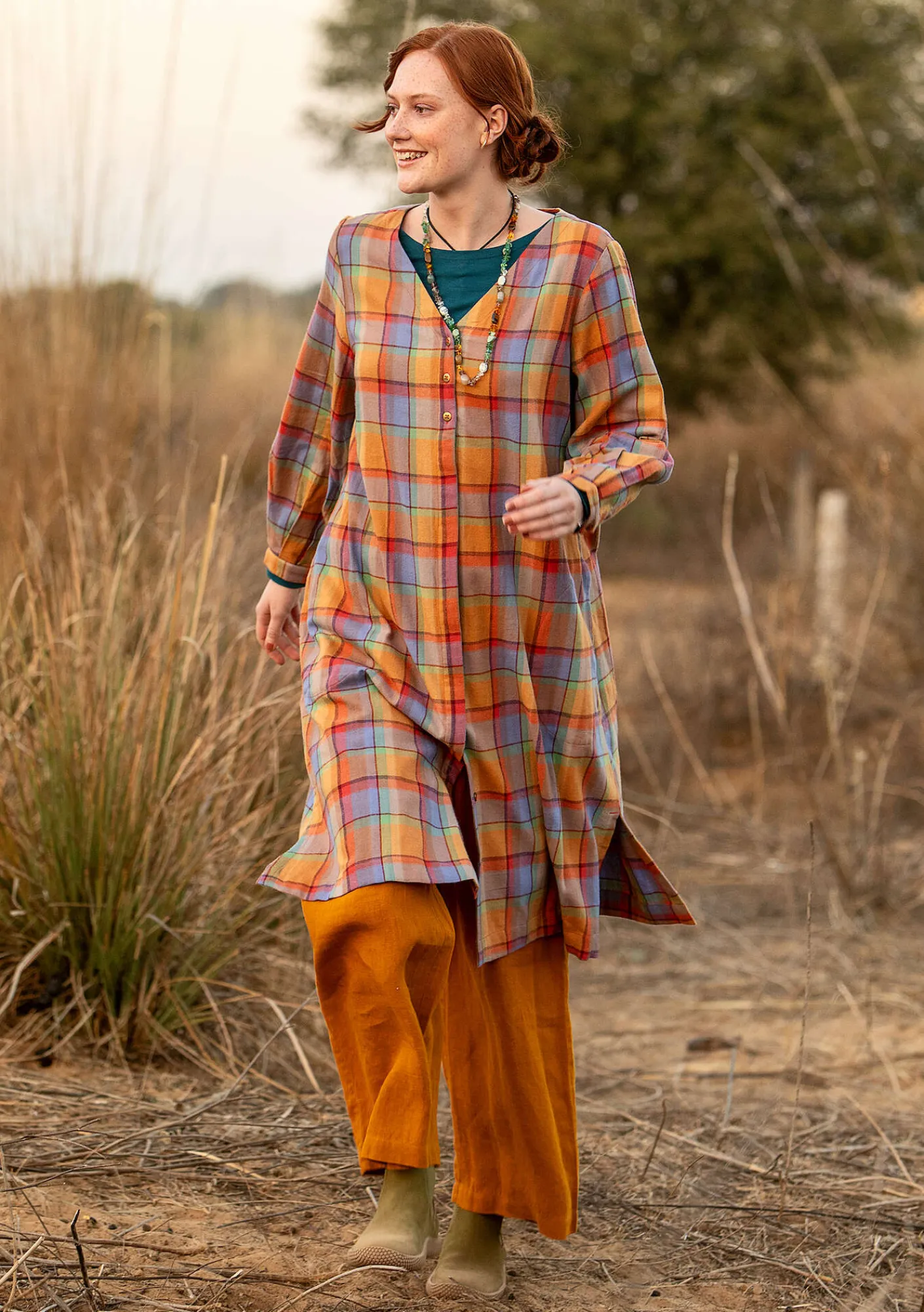 Gudrun Sjödén Kleider>Kleid „Skagen“ aus Bio-Baumwollgewebe Gebranntesiena