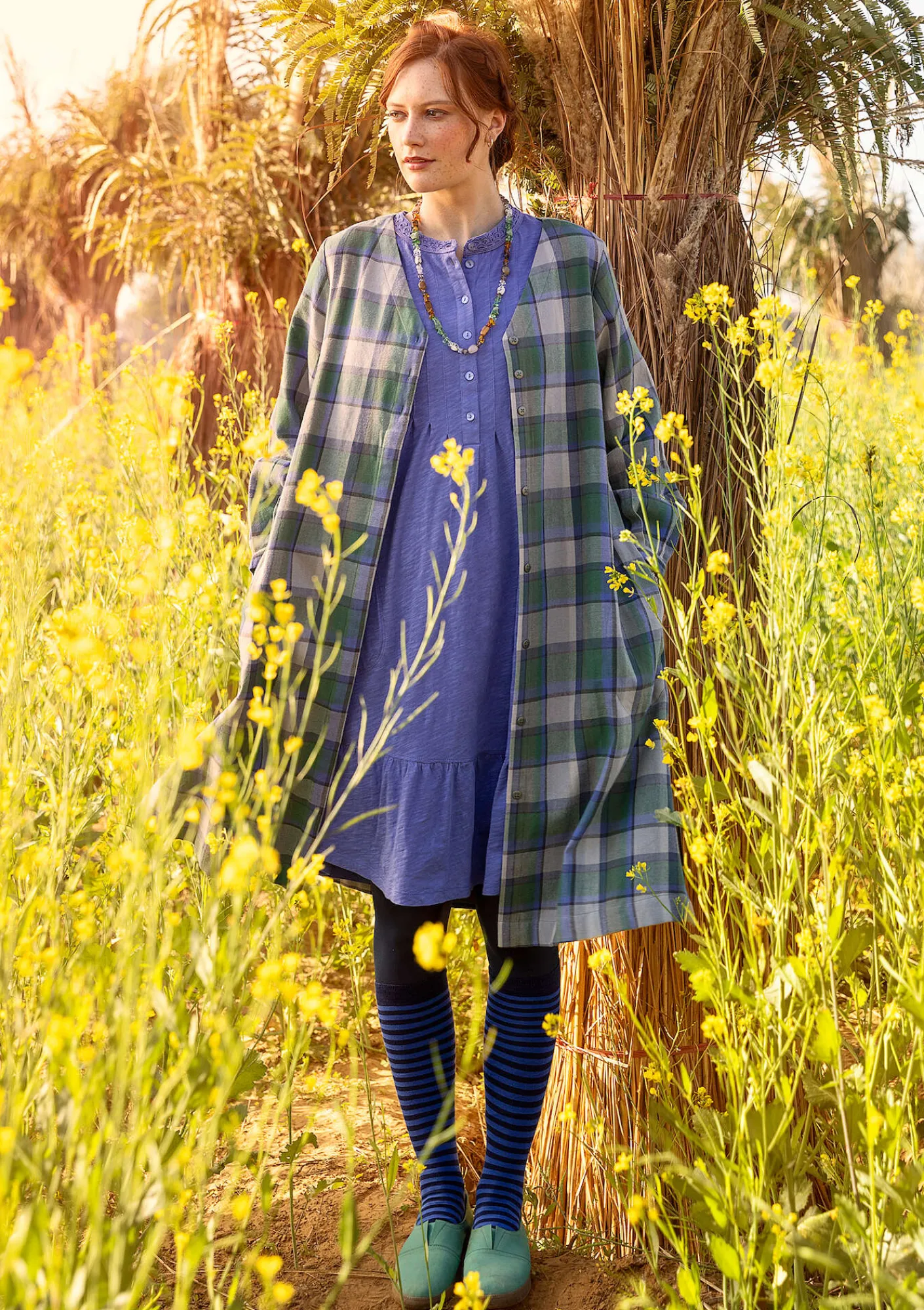 Gudrun Sjödén Kleider>Kleid „Skagen“ aus Bio-Baumwollgewebe Meeresgrün