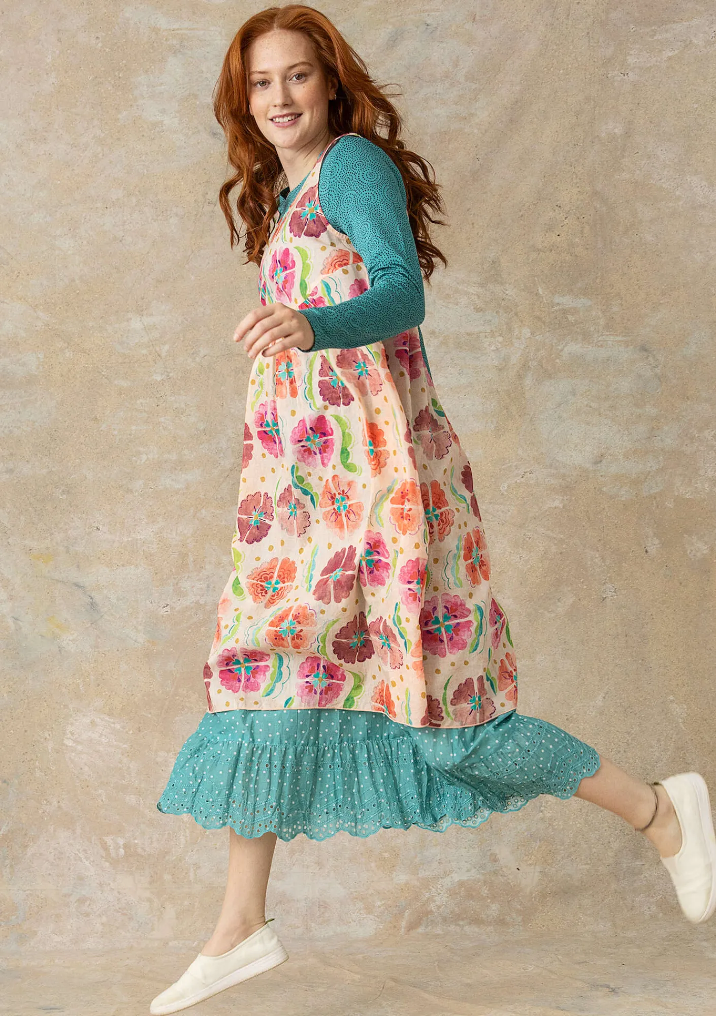 Gudrun Sjödén Kleider>Kleid „Öst“ aus Bio-Baumwollgewebe Hellpfirsich