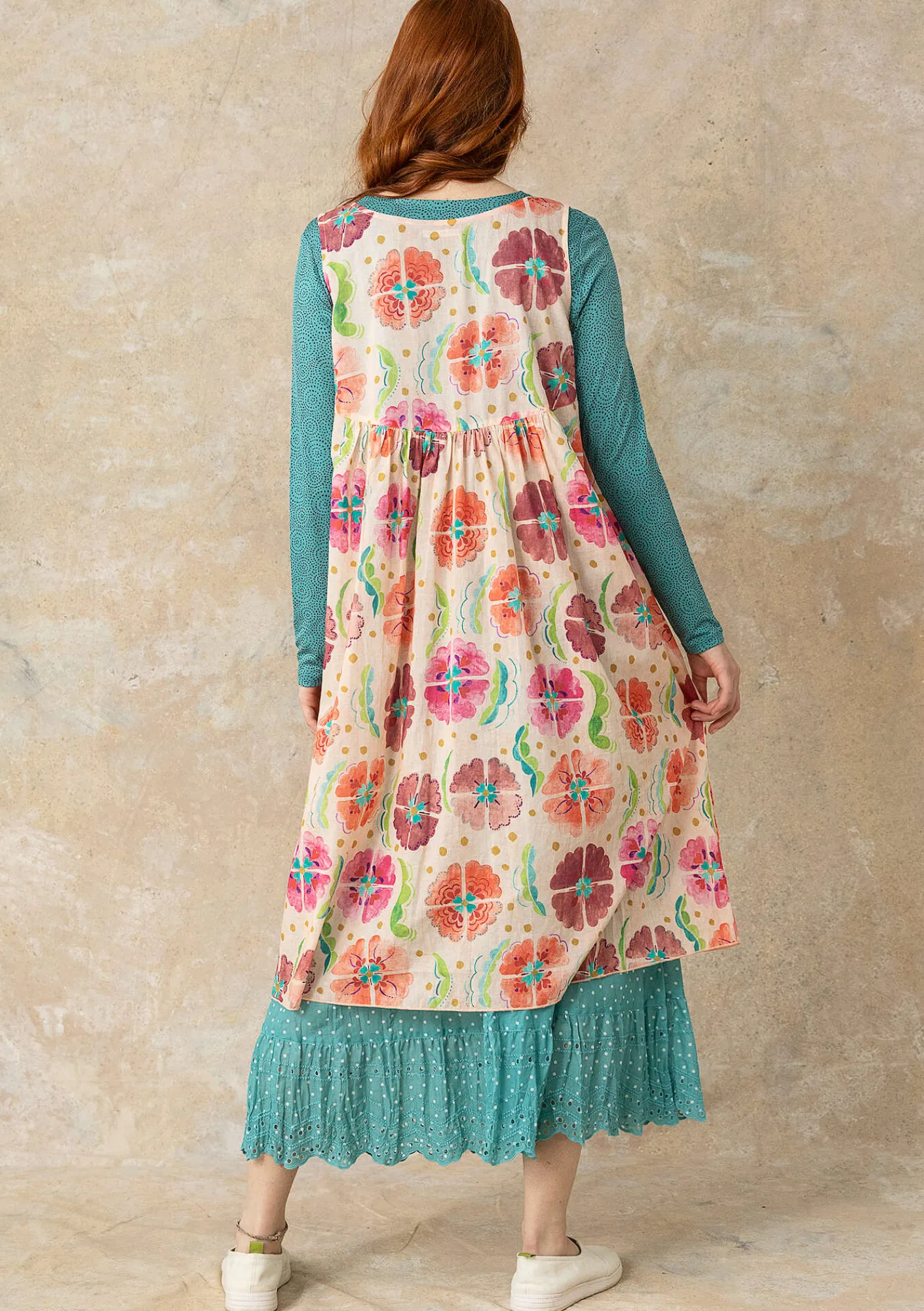 Gudrun Sjödén Kleider>Kleid „Öst“ aus Bio-Baumwollgewebe Hellpfirsich