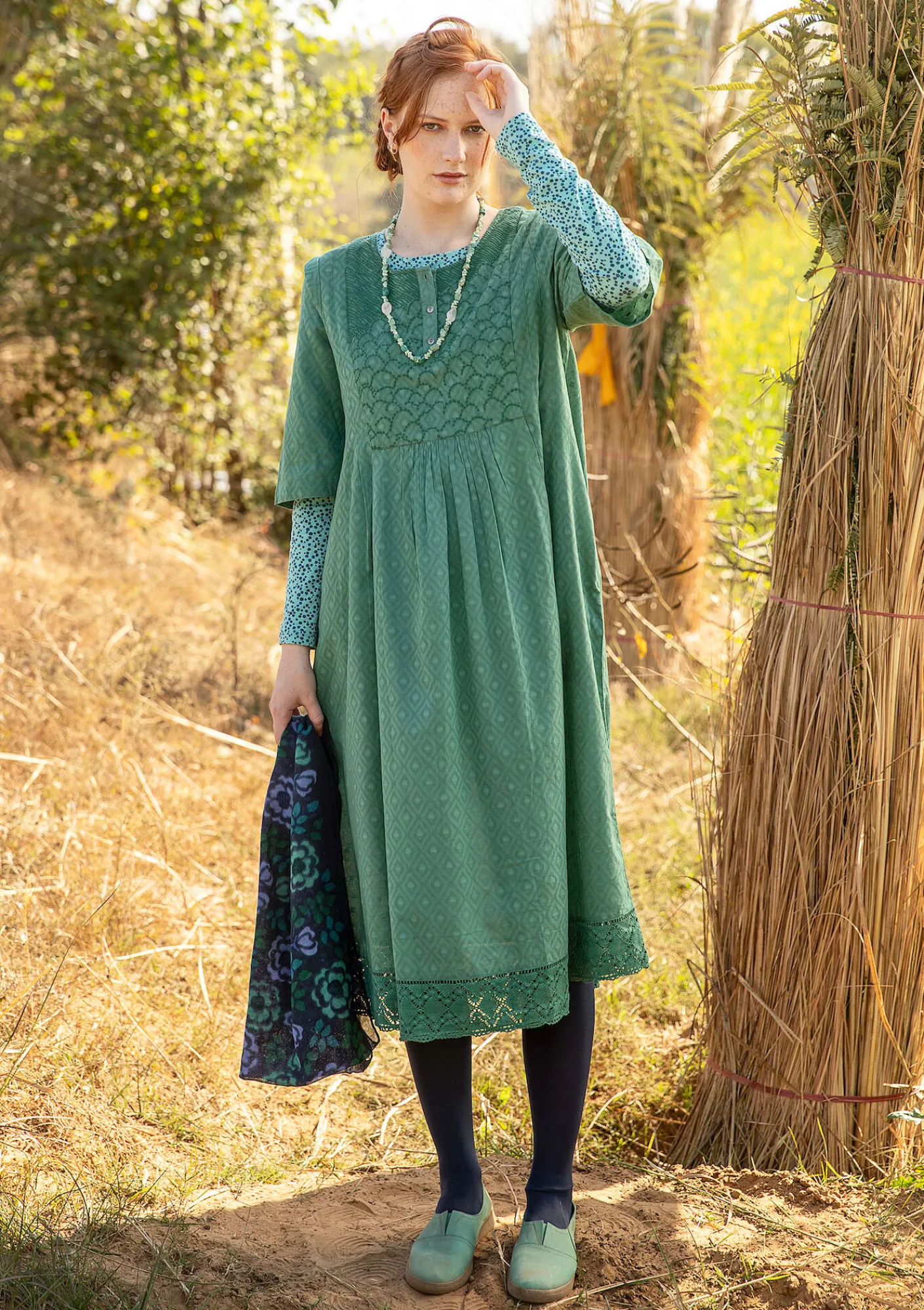 Gudrun Sjödén Kleider>Kleid „Strandfynd“ aus Bio-Baumwollgewebe Meerglasgrün