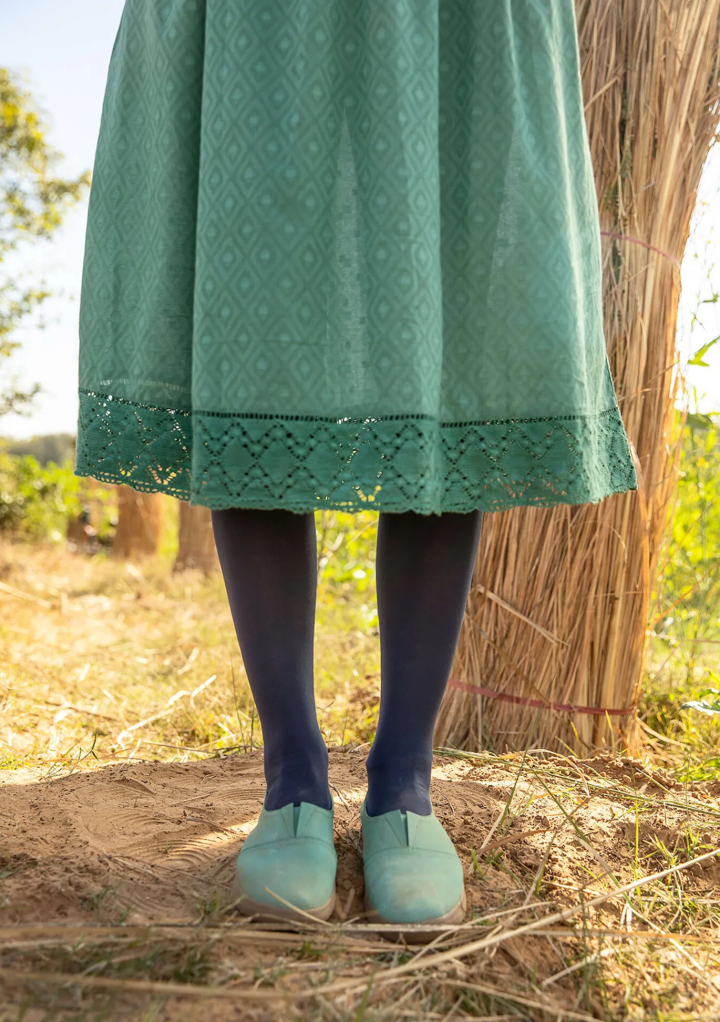 Gudrun Sjödén Kleider>Kleid „Strandfynd“ aus Bio-Baumwollgewebe Meerglasgrün