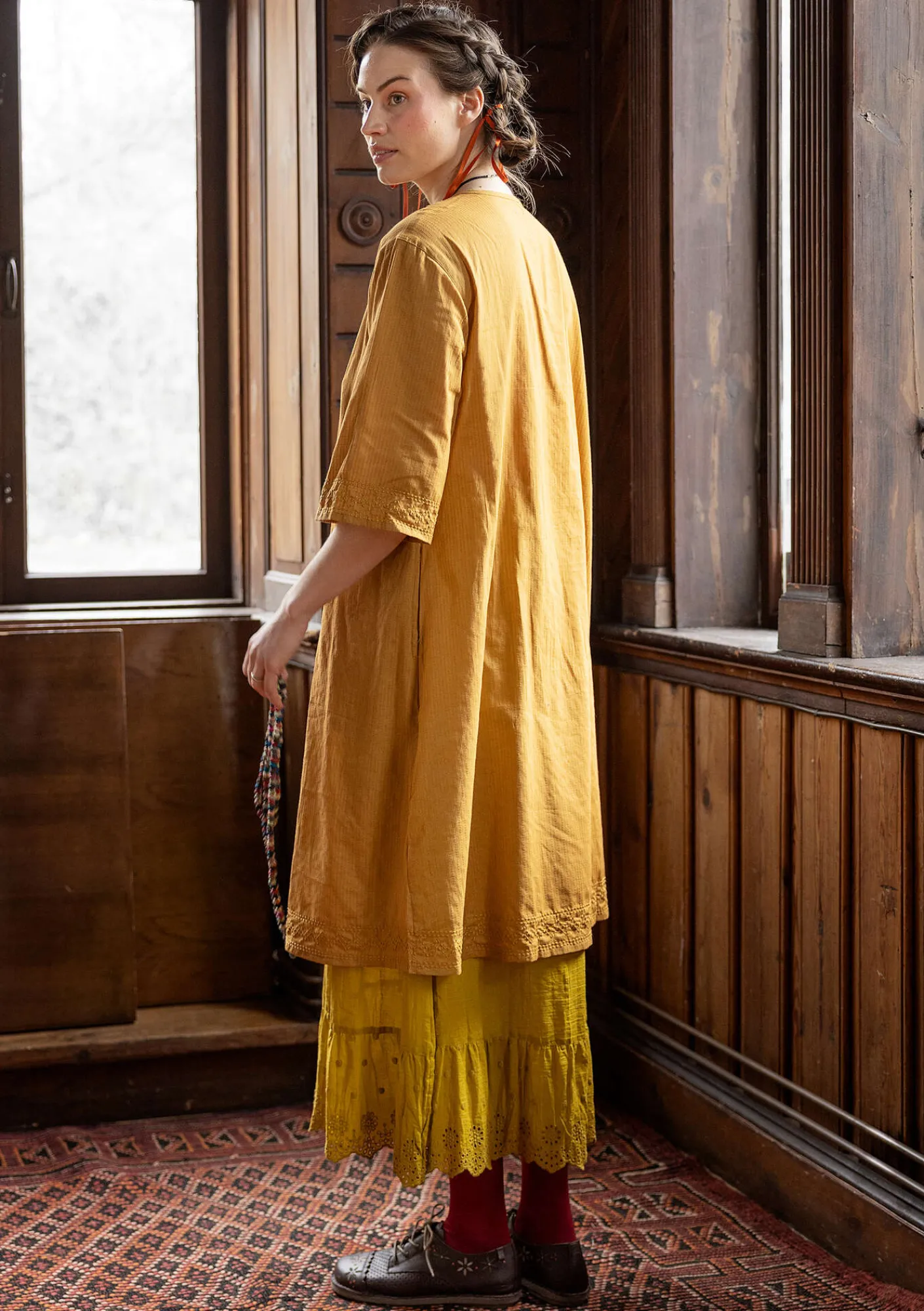 Gudrun Sjödén Kleider>Kleid „Wanja“ aus Bio-Baumwollgewebe Ocker