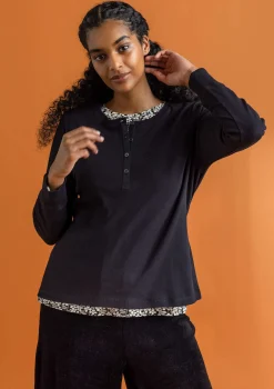Gudrun Sjödén Pullover & Shirts>Knopfleistenshirt aus Bio-Baumwollripp Schwarz