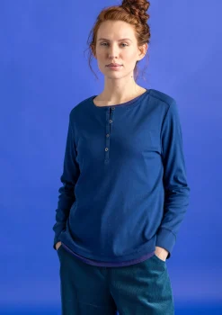 Gudrun Sjödén Pullover & Shirts>Knopfleistenshirt aus Bio-Baumwollripp Indigoblau