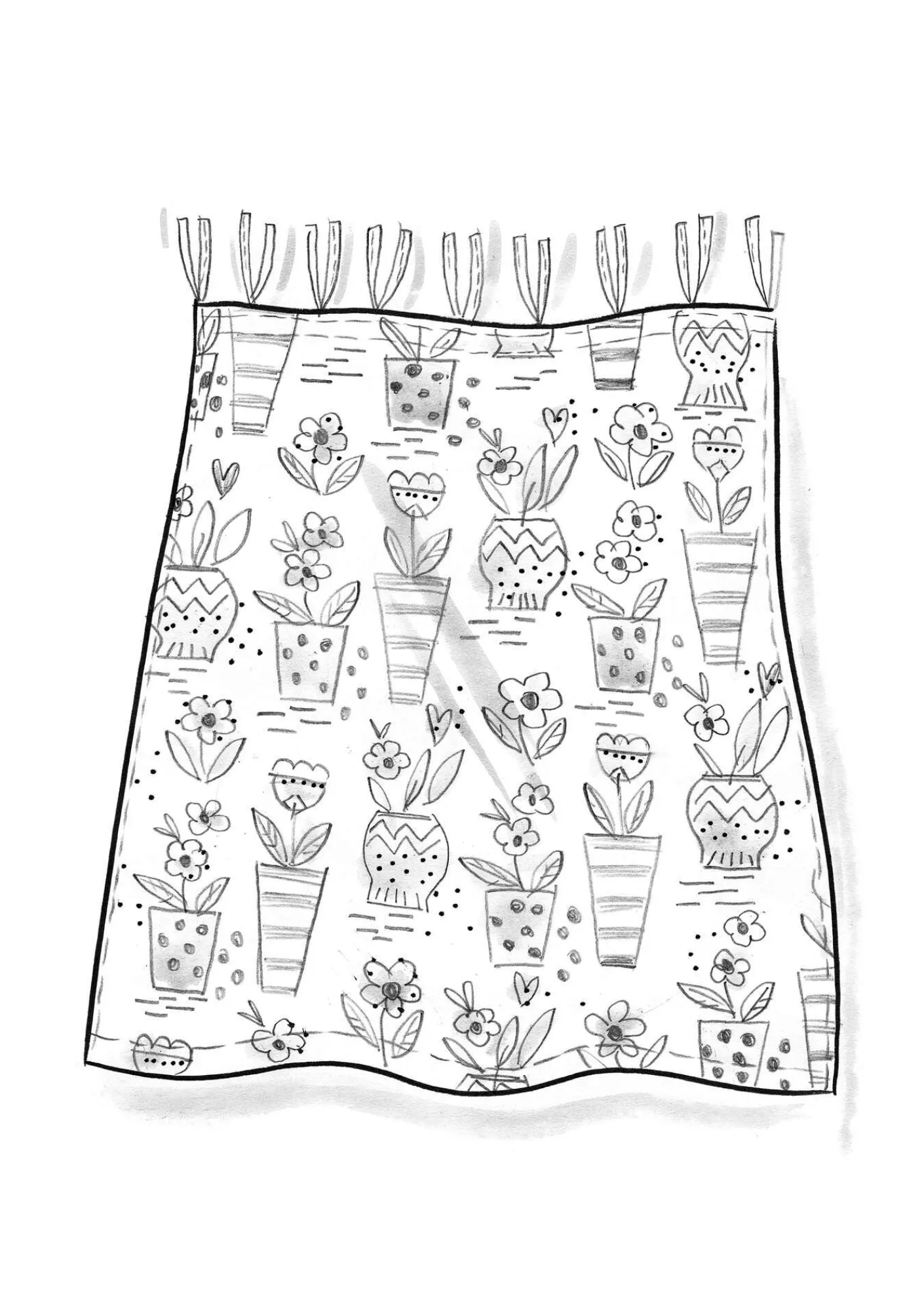 Gudrun Sjödén Gardinen|Heimtextilien>Kurze Gardine „Flower pots“ aus Bio-Baumwolle Graulila