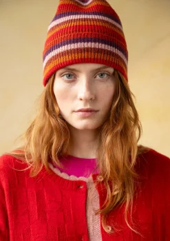 Gudrun Sjödén Accessoires>Mütze aus Recycling-Wolle/Lammwolle Tomate-gestreift