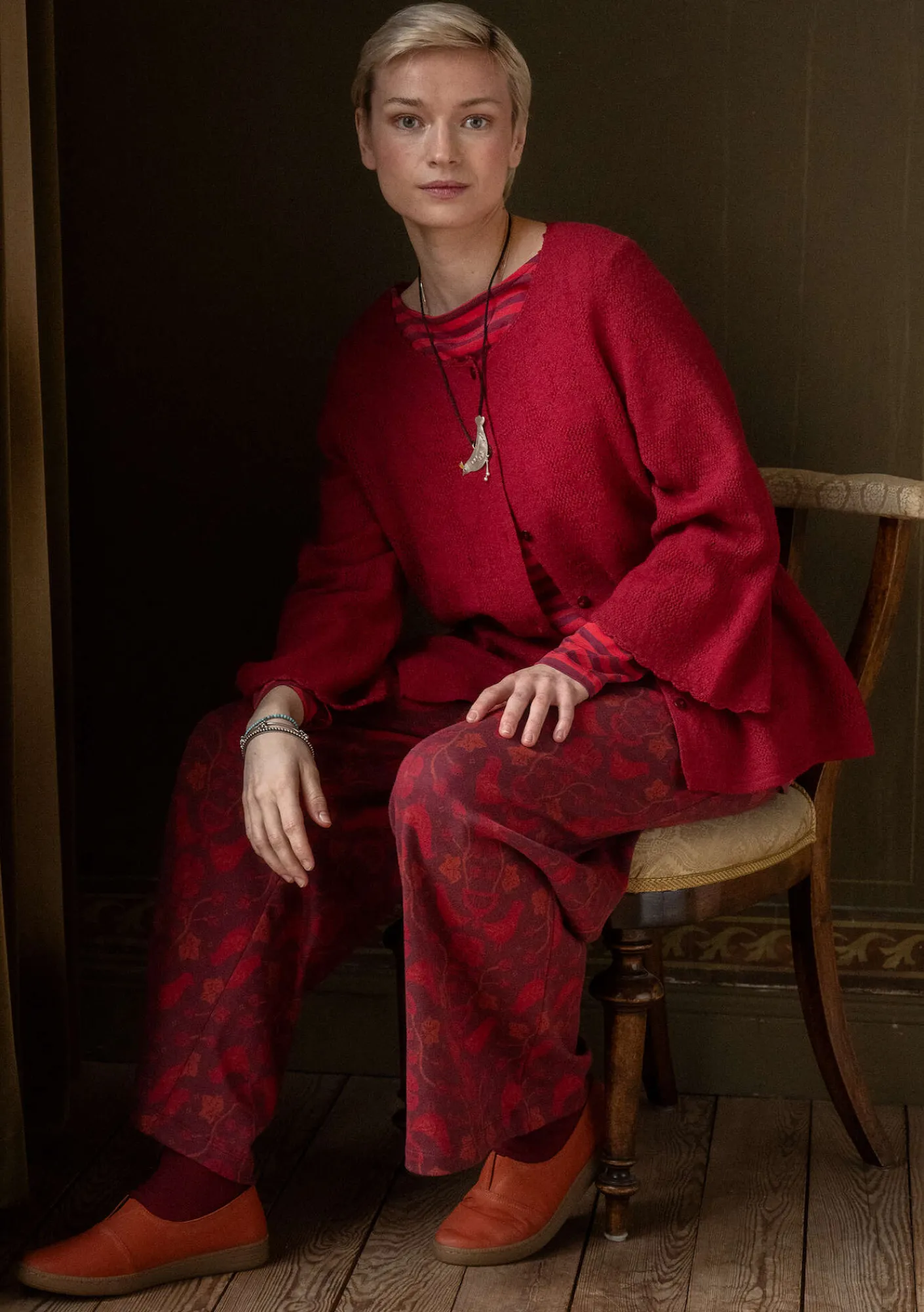 Gudrun Sjödén Strickjacken>Pointelle-Strickjacke „Blomstra“ aus Bio-Wolle Moosbeere