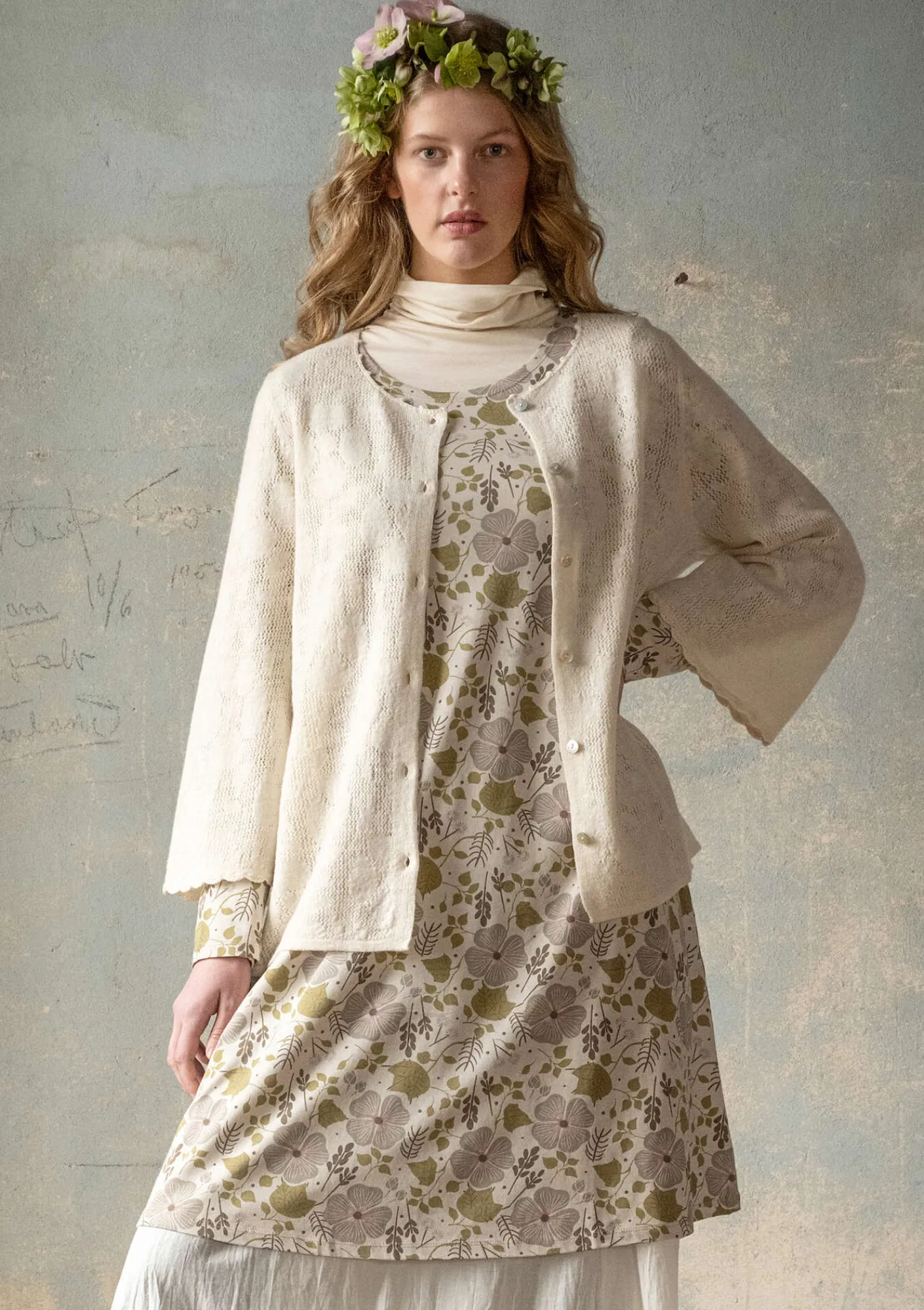 Gudrun Sjödén Strickjacken>Pointelle-Strickjacke „Blomstra“ aus Bio-Wolle Feder