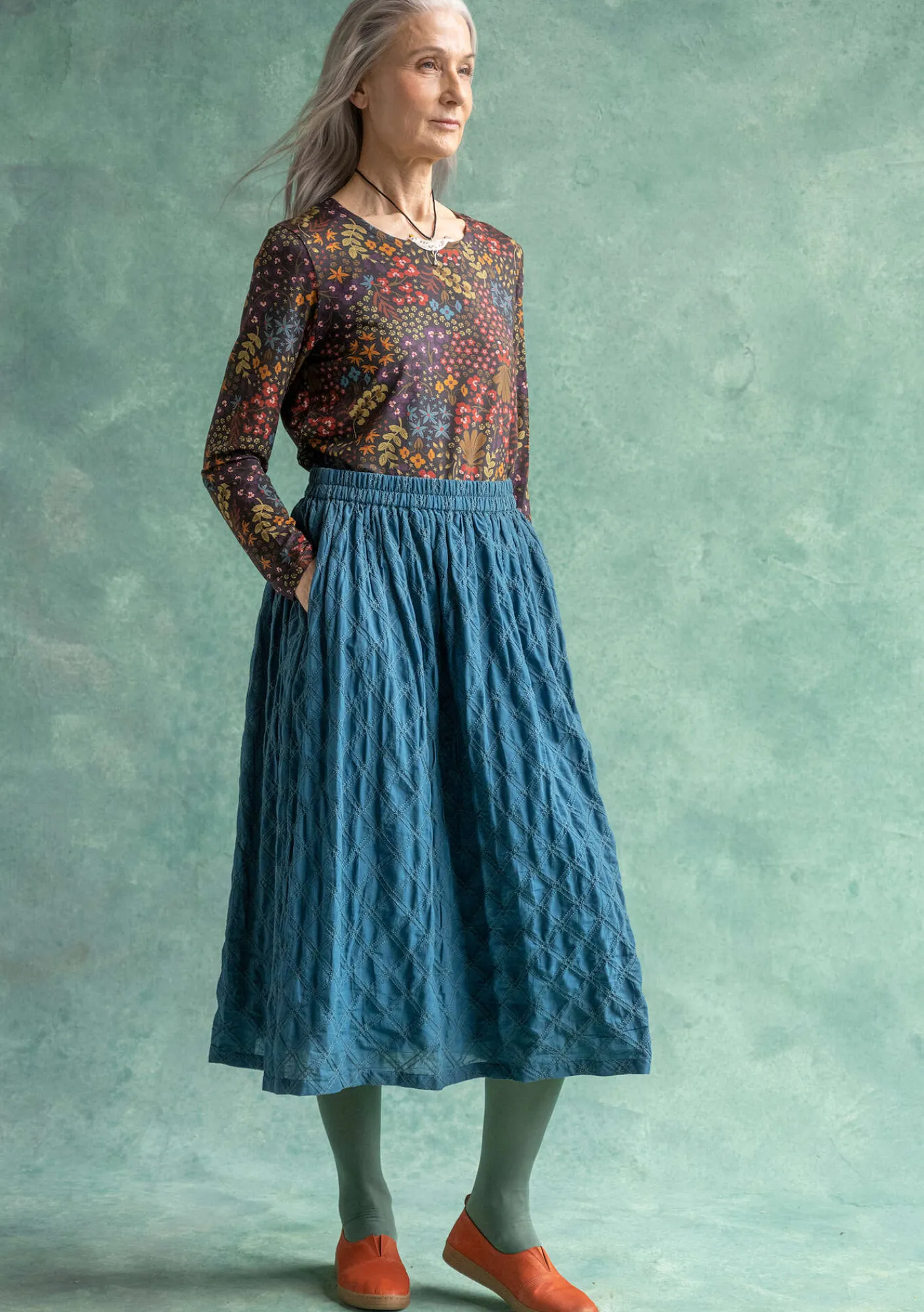 Gudrun Sjödén Röcke>Rock „Helga“ aus Bio-Baumwollgewebe Dunkelpetrol