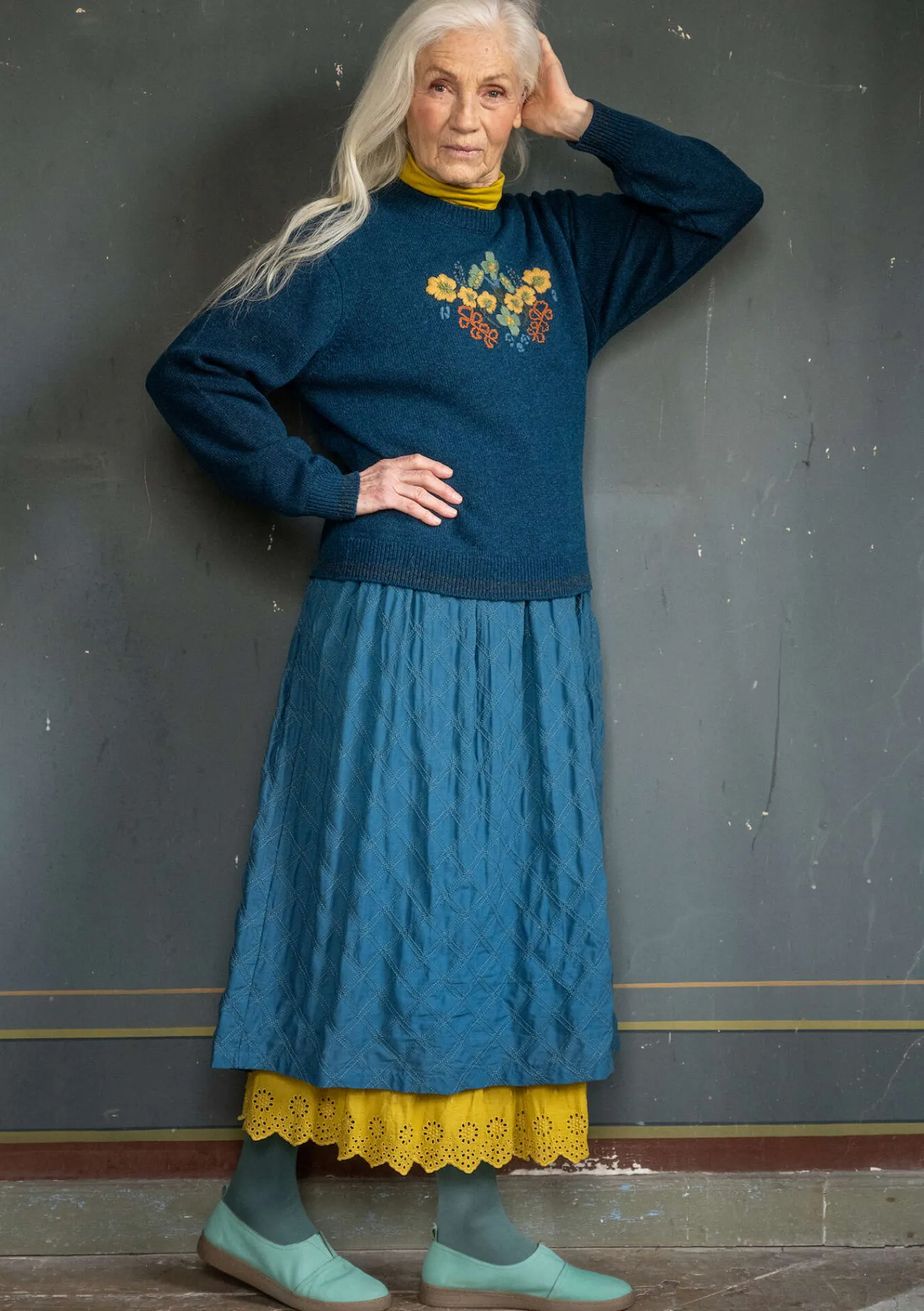 Gudrun Sjödén Röcke>Rock „Helga“ aus Bio-Baumwollgewebe Dunkelpetrol