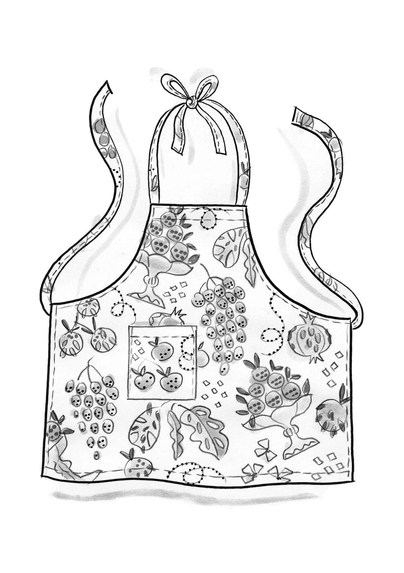 Gudrun Sjödén Küche & Esszimmer>Schürze „Fruits“ aus Bio-Baumwolle Dunkelaschgrau