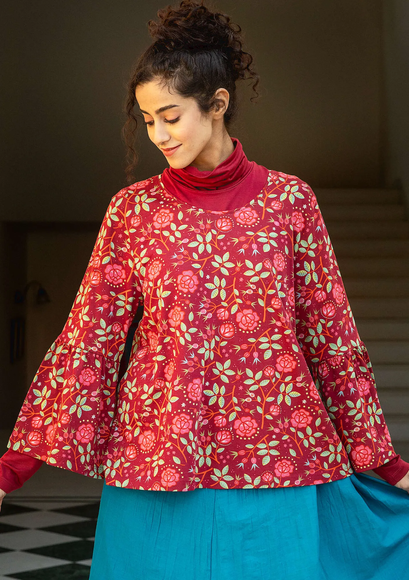 Gudrun Sjödén Pullover & Shirts>Shirt „Nyponros“ aus Bio-Baumwolle/Modal Achatrot