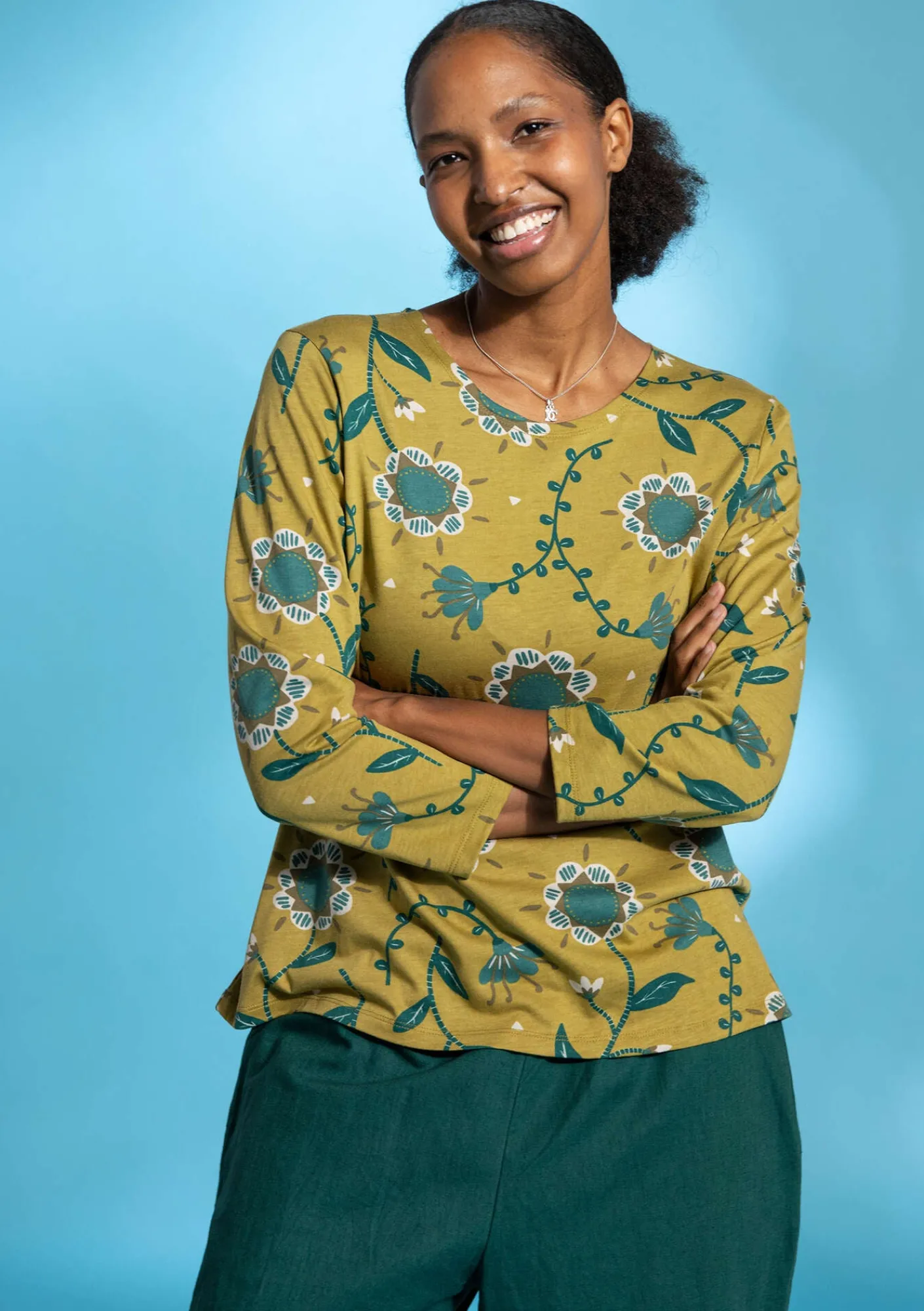 Gudrun Sjödén Pullover & Shirts>Shirt „Strandglim“ aus Bio-Baumwolle/Modal Olive