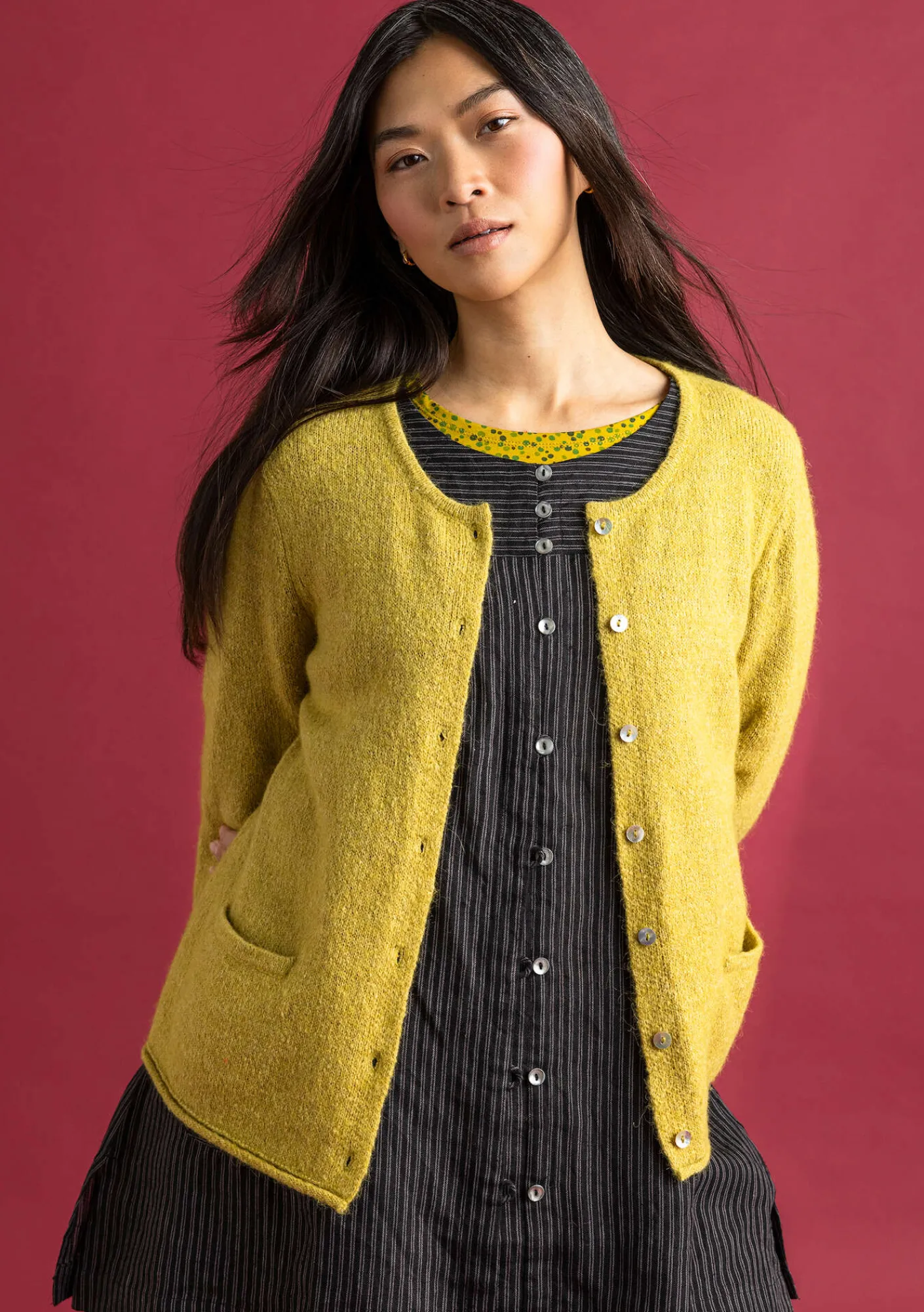 Gudrun Sjödén Strickjacken>Strickjacke aus Alpakagemisch Olivenöl-melange