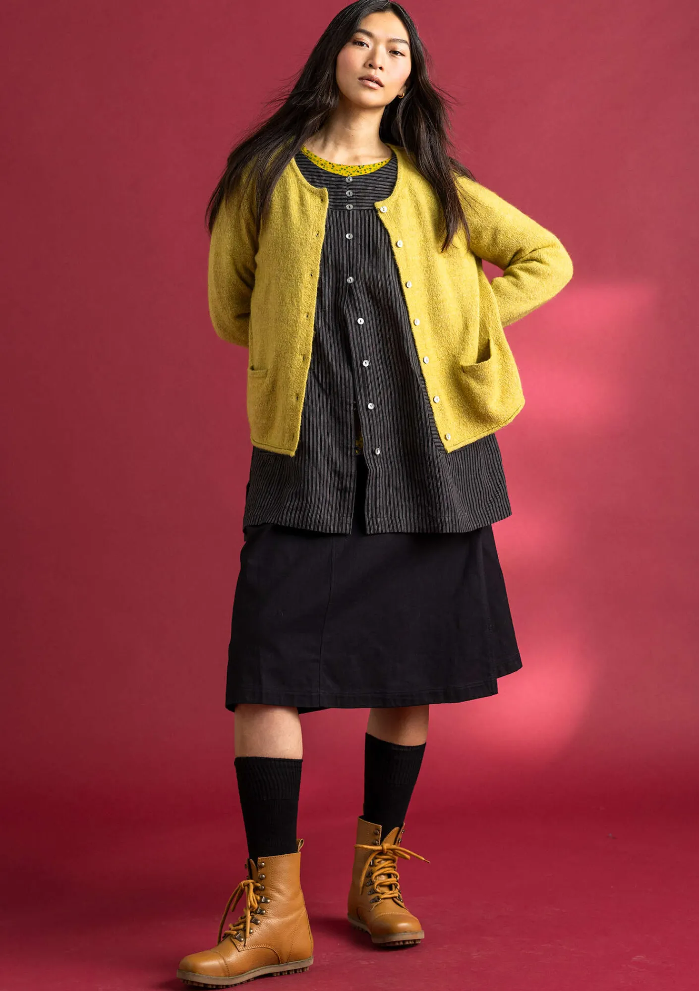 Gudrun Sjödén Strickjacken>Strickjacke aus Alpakagemisch Olivenöl-melange