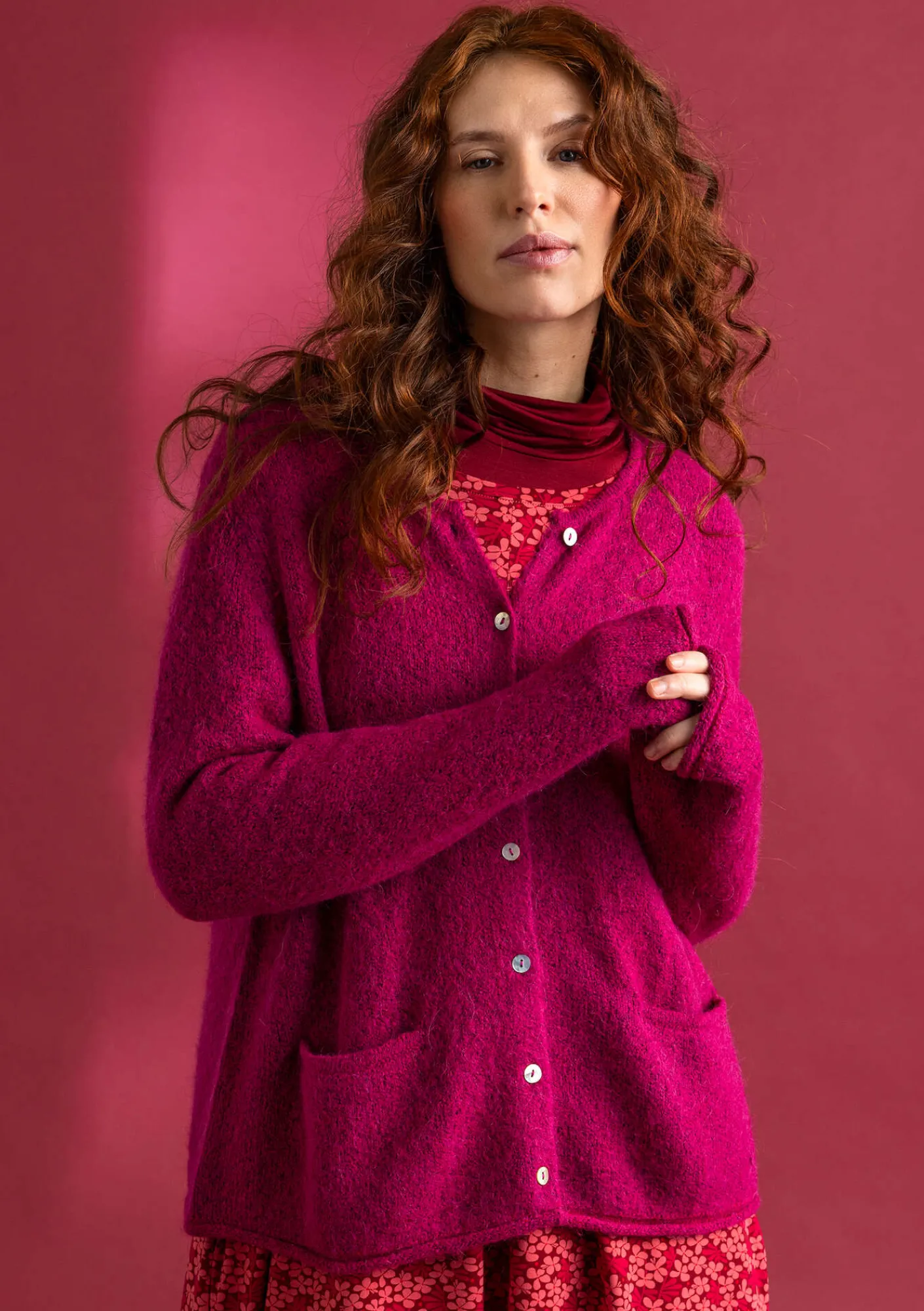 Gudrun Sjödén Strickjacken>Strickjacke aus Alpakagemisch Alpenveilchen-melange