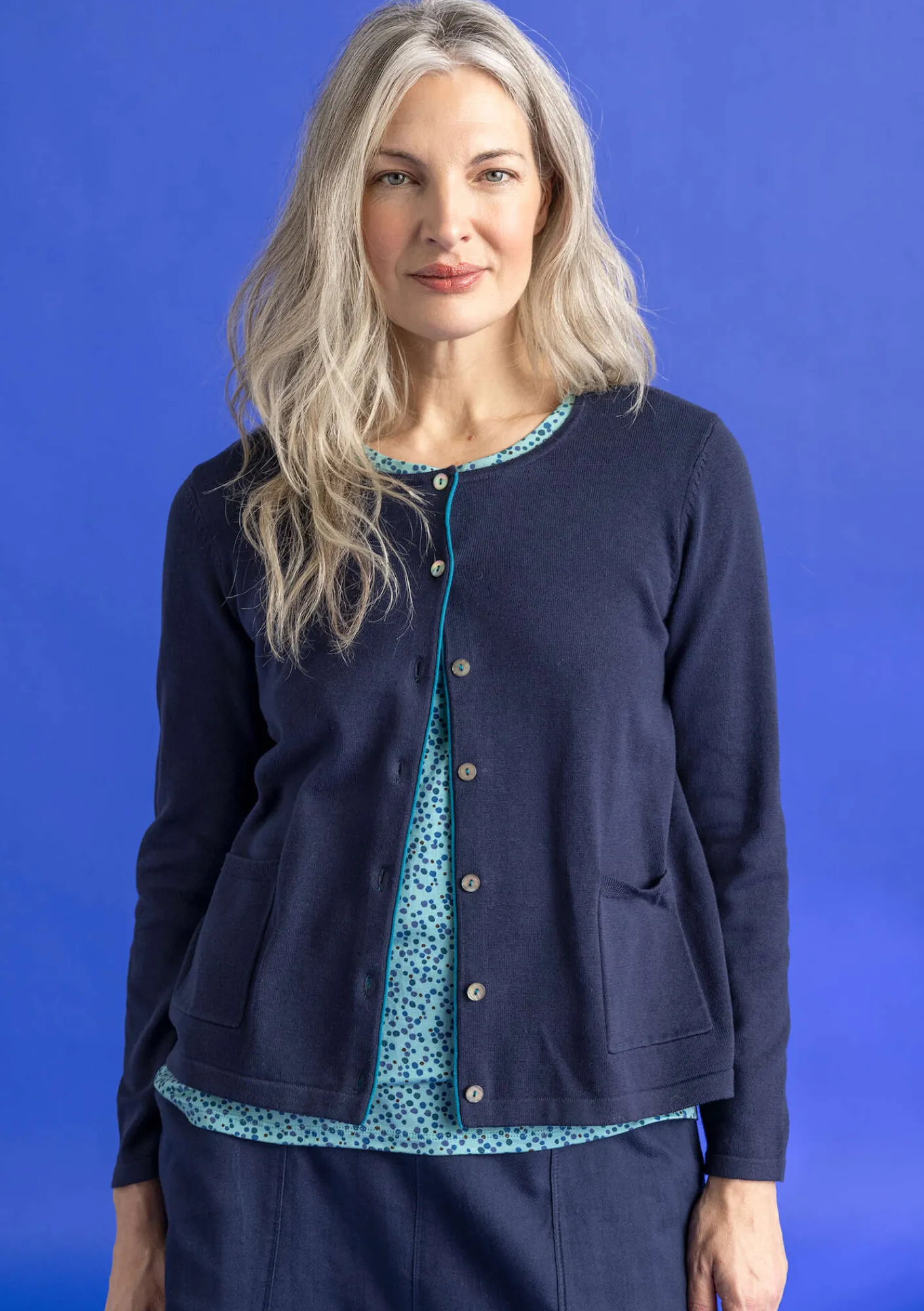 Gudrun Sjödén Strickjacken>Strickjacke aus Bio-/Recycling-Baumwolle Dunkelindigo