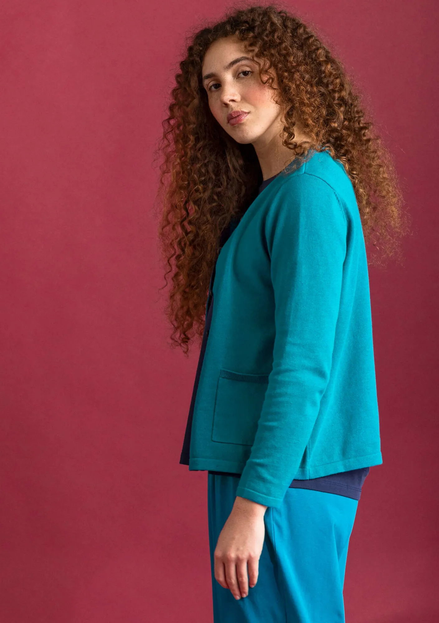 Gudrun Sjödén Strickjacken>Strickjacke aus Bio-/Recycling-Baumwolle Hellpetrol