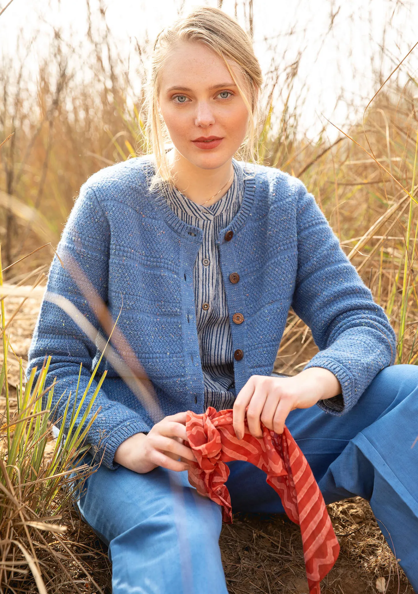Gudrun Sjödén Strickjacken>Strickjacke aus Wolle Leinenblau