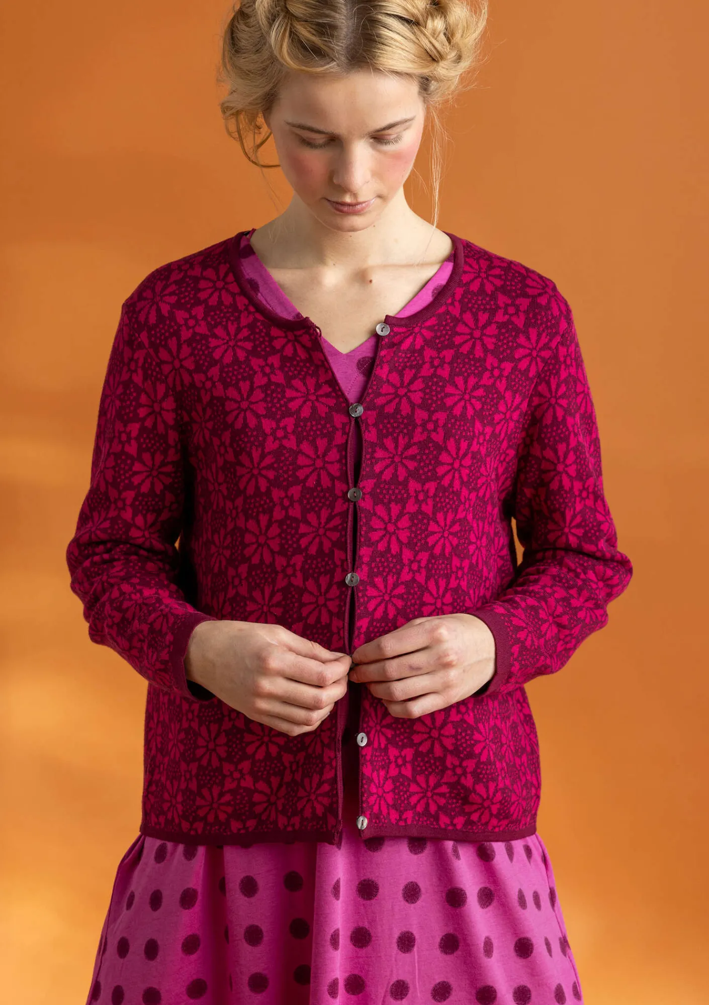 Gudrun Sjödén Strickjacken>Strickjacke „Freja“ aus Bio-/Recycling-Baumwolle Purpur