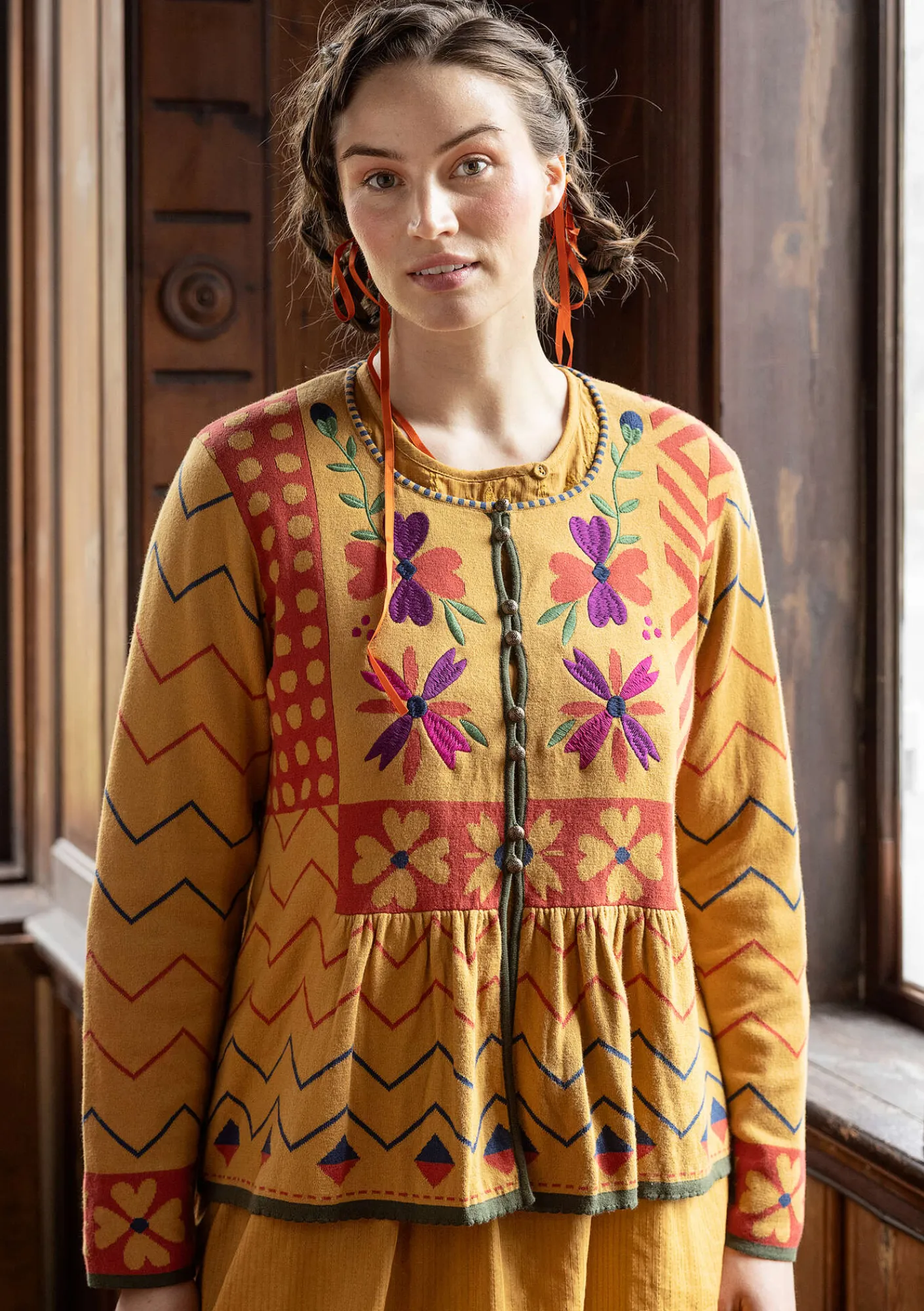 Gudrun Sjödén Strickjacken>Strickjacke „Maria“ aus Bio-/Recycling-Baumwolle Ocker