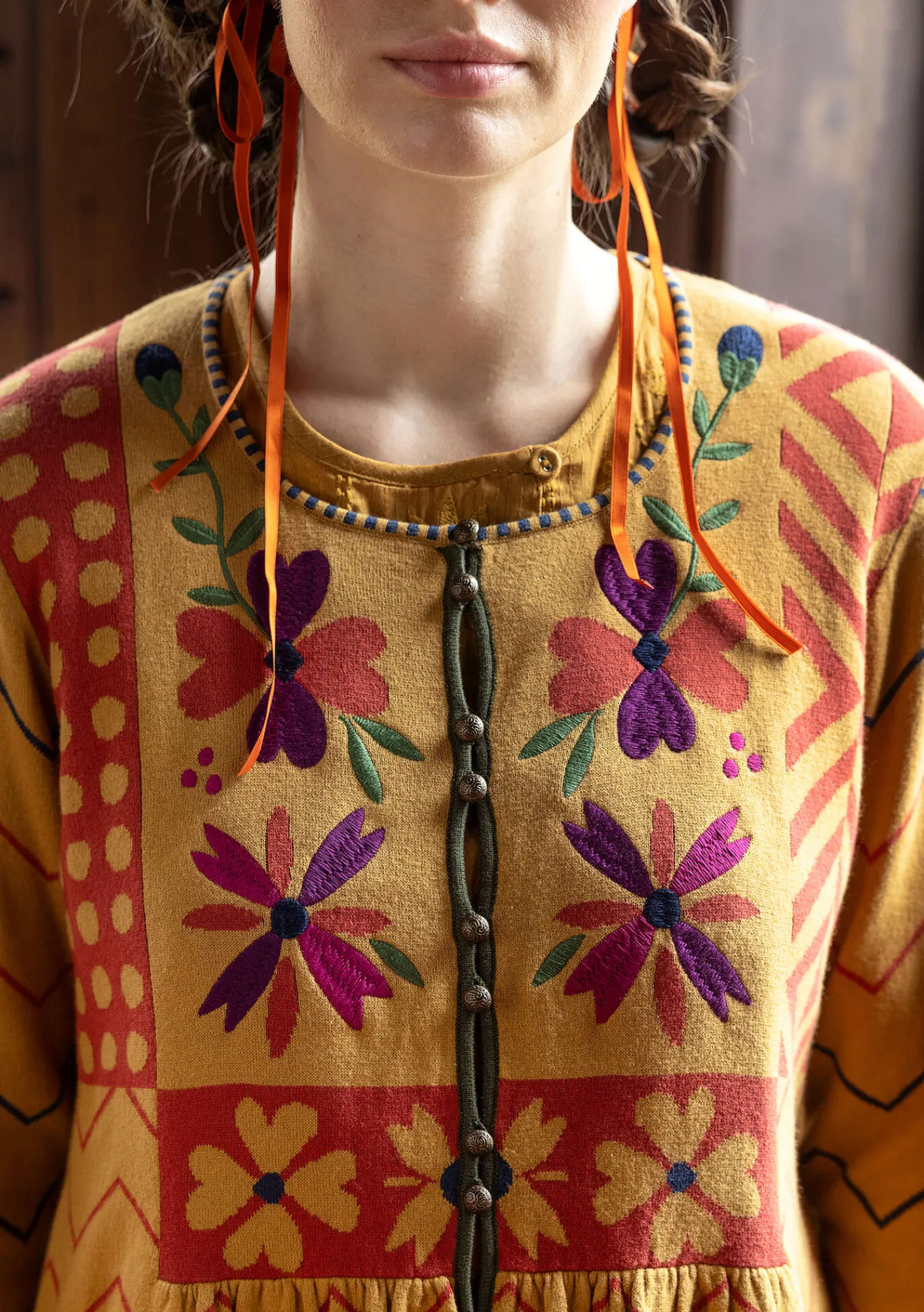 Gudrun Sjödén Strickjacken>Strickjacke „Maria“ aus Bio-/Recycling-Baumwolle Ocker