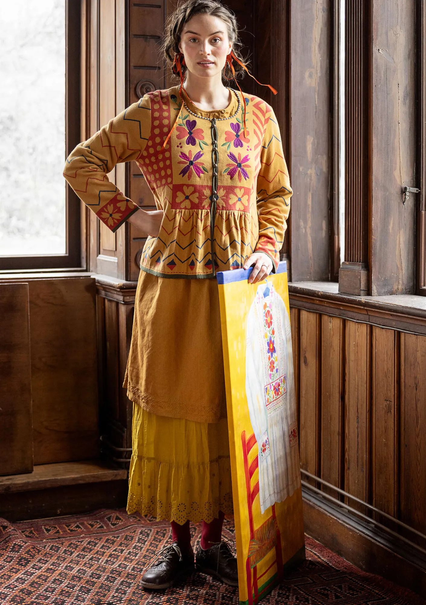 Gudrun Sjödén Strickjacken>Strickjacke „Maria“ aus Bio-/Recycling-Baumwolle Ocker