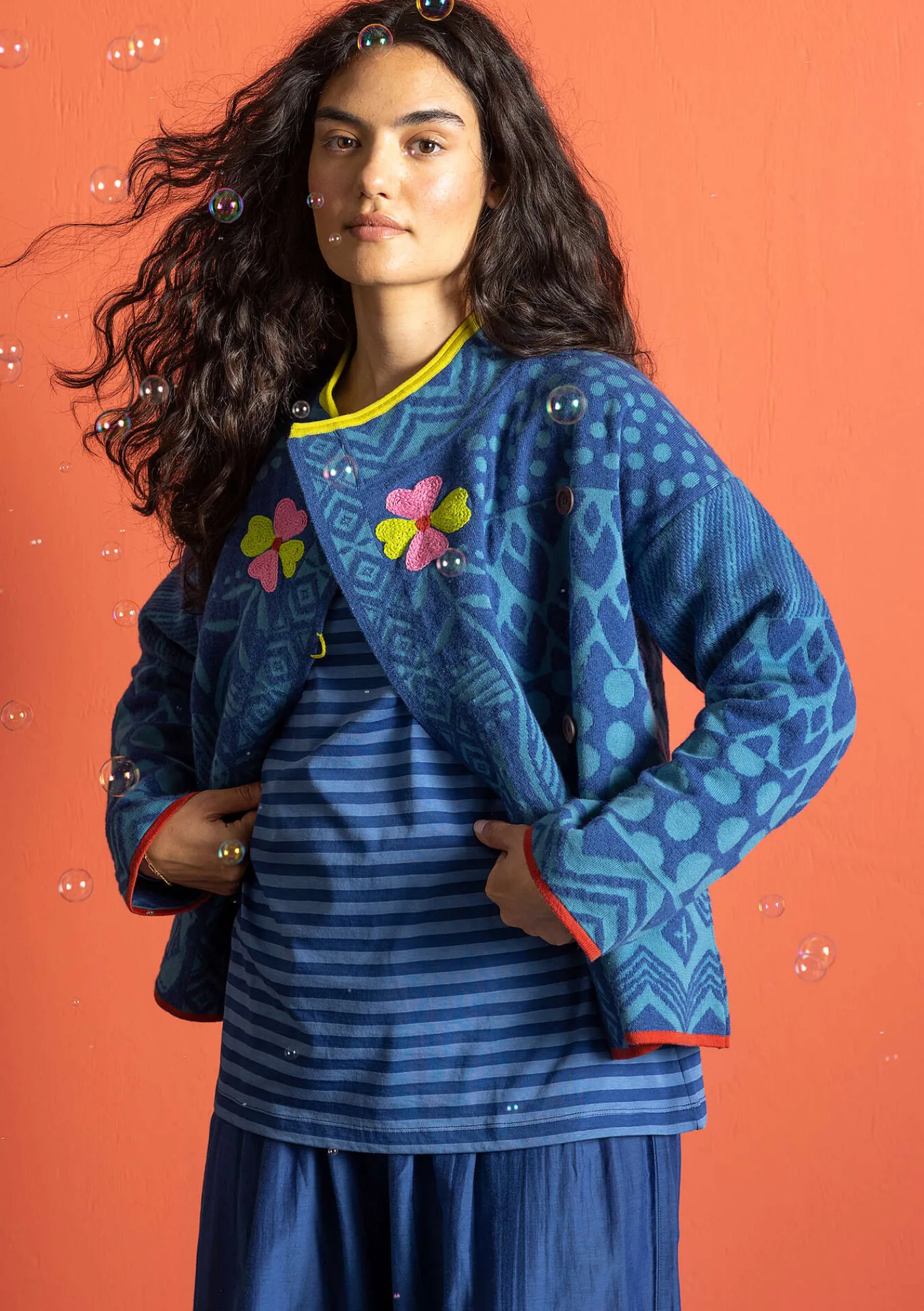 Gudrun Sjödén Strickjacken>Strickjacke „Viktoria“ aus Baumwolle/Lammwolle Indigo