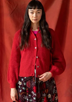 Gudrun Sjödén Strickjacken>Strickjacke „Vinternatt“ aus Bio- und Recycling-Baumwolle/Alpakawollgemisch Tomate