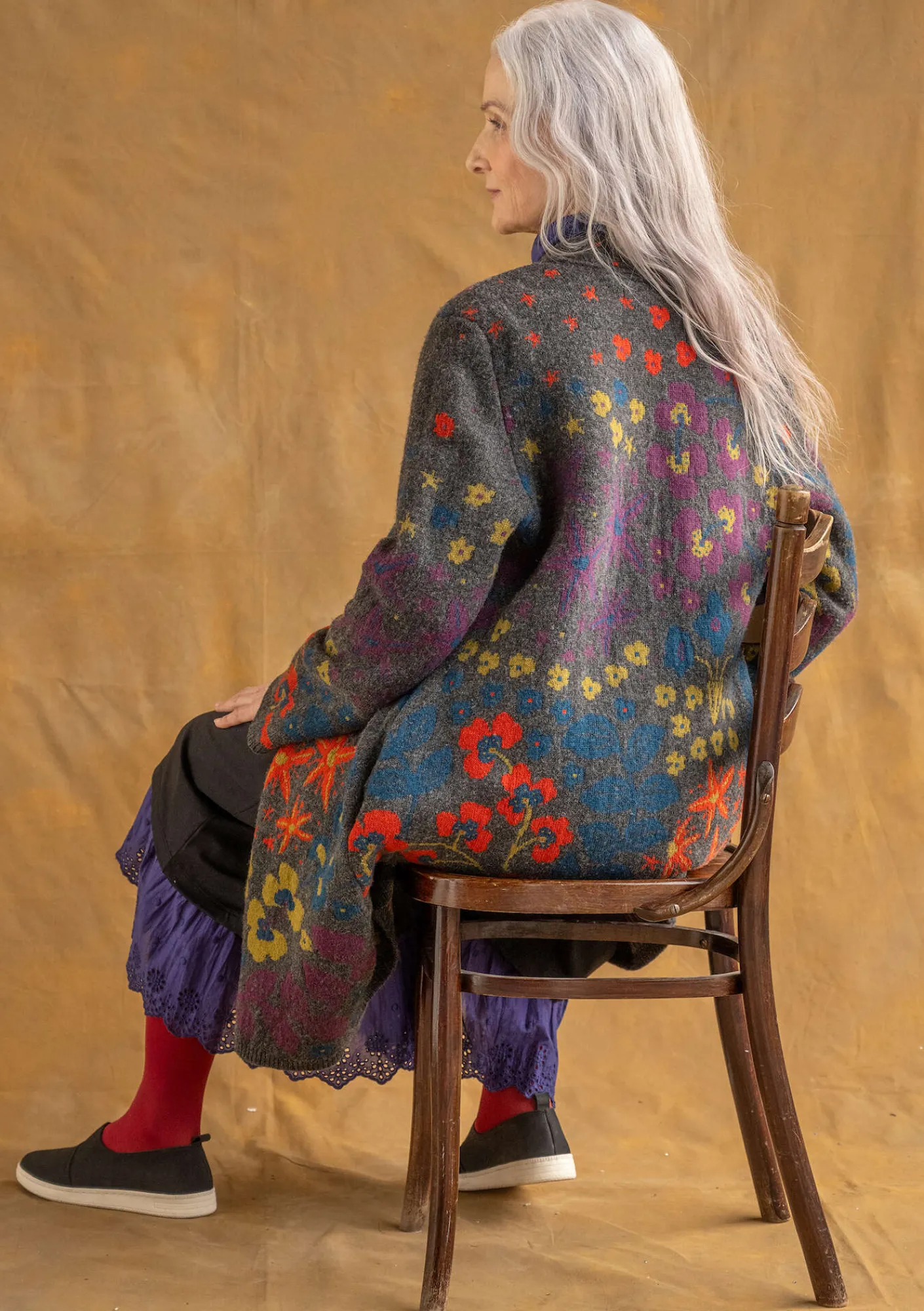 Gudrun Sjödén Jacken & Mäntel|Strickjacken>Strickmantel „Saga“ aus Recycling-Wolle Dunkelaschgrau-melange