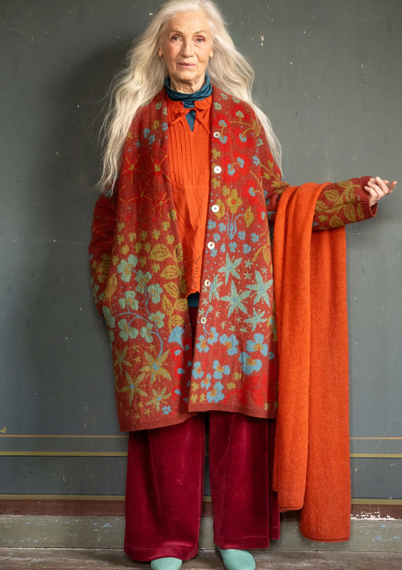 Gudrun Sjödén Jacken & Mäntel|Strickjacken>Strickmantel „Saga“ aus Recycling-Wolle Rost-melange