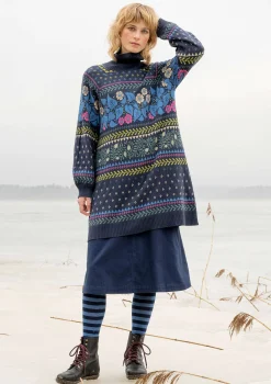 Gudrun Sjödén Tuniken>Stricktunika „Borealis“ aus Bio- und Recycling-Baumwolle/Wolle Tinte