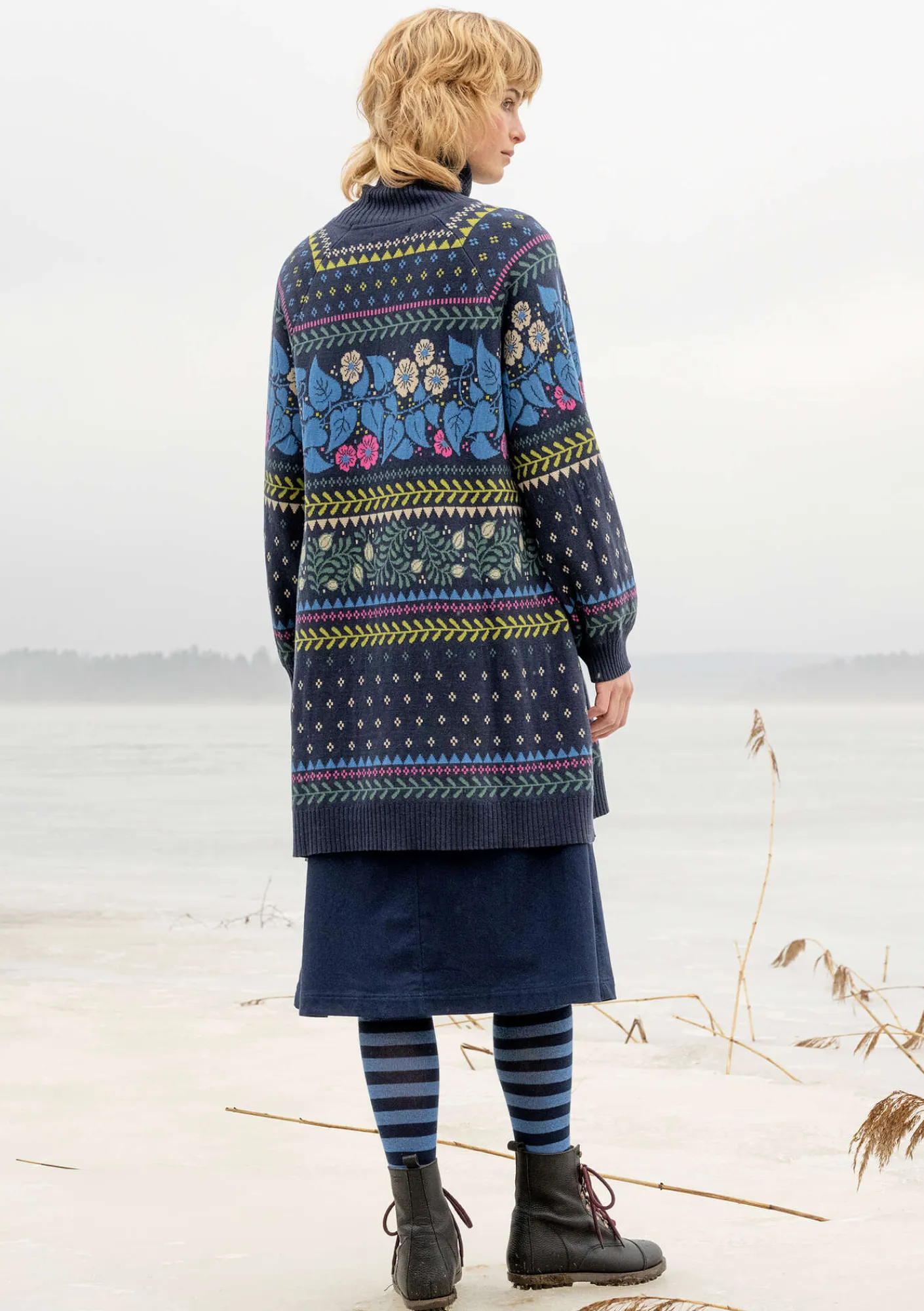 Gudrun Sjödén Tuniken>Stricktunika „Borealis“ aus Bio- und Recycling-Baumwolle/Wolle Tinte