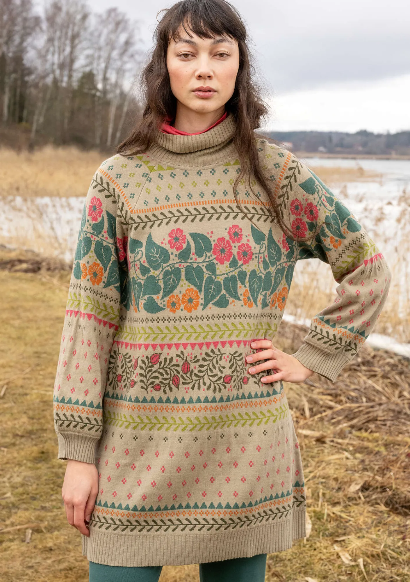 Gudrun Sjödén Tuniken>Stricktunika „Borealis“ aus Bio- und Recycling-Baumwolle/Wolle Hellsalbei