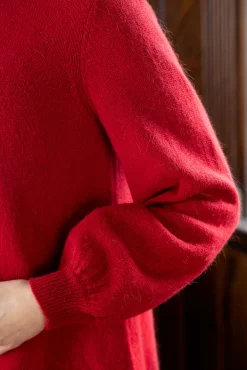 Gudrun Sjödén Tuniken>Stricktunika „Vinternatt“ aus Bio- und Recycling-Baumwolle/Alpakawollgemisch Tomate