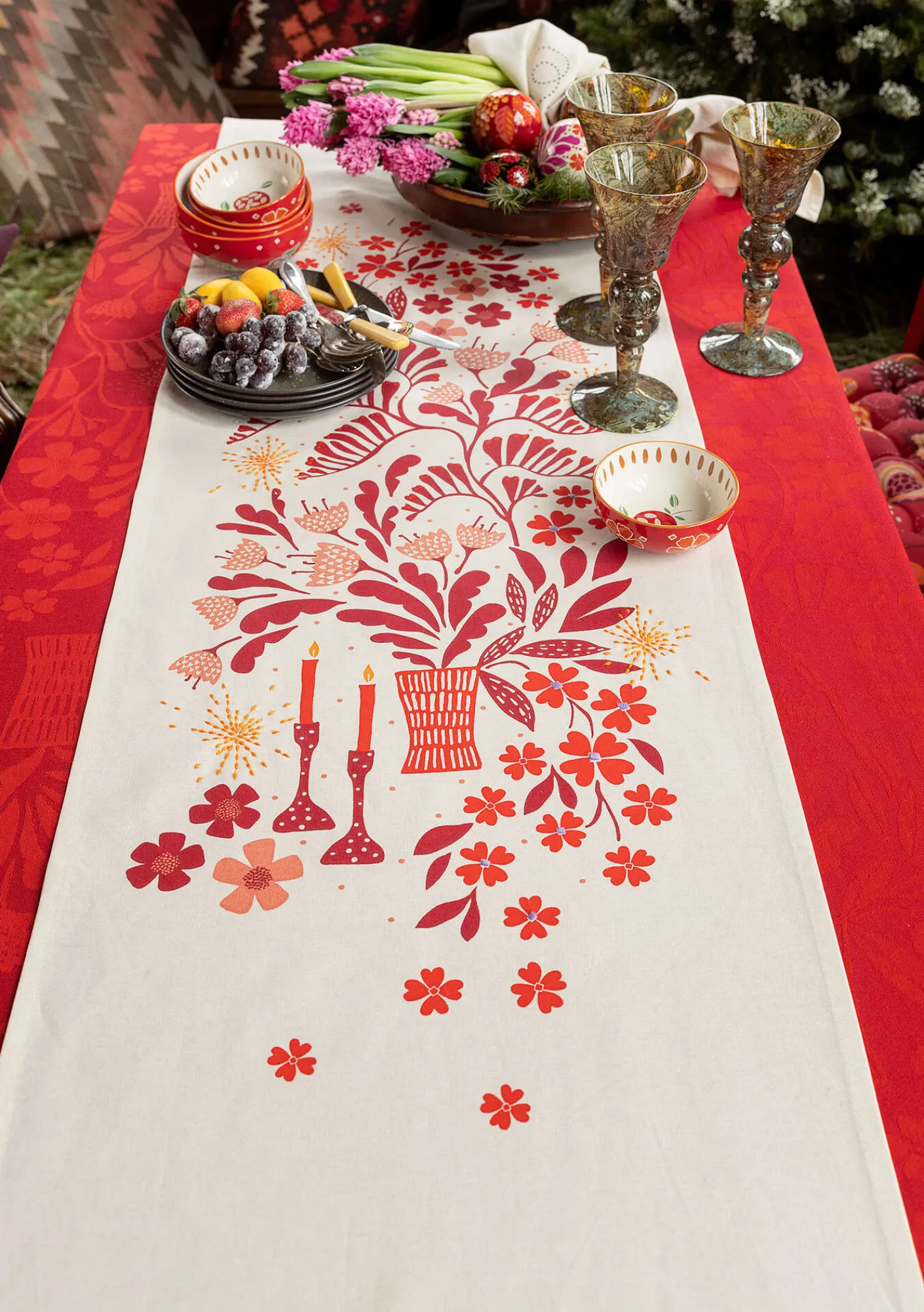 Gudrun Sjödén Küche & Esszimmer|Tischdecken & -läufer>Tischläufer „Gnistra“ aus Bio-Baumwolle Tomate