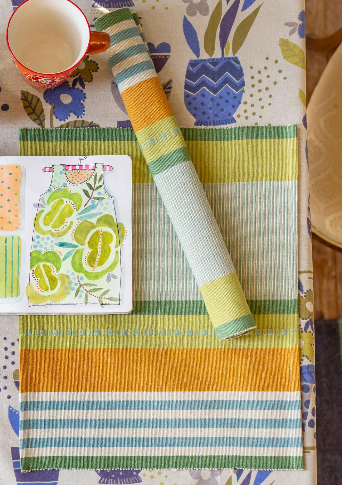 Gudrun Sjödén Tischdecken & -läufer|Küche & Esszimmer>Tischset „Wild rose“ aus Bio-Baumwolle Blattgrün