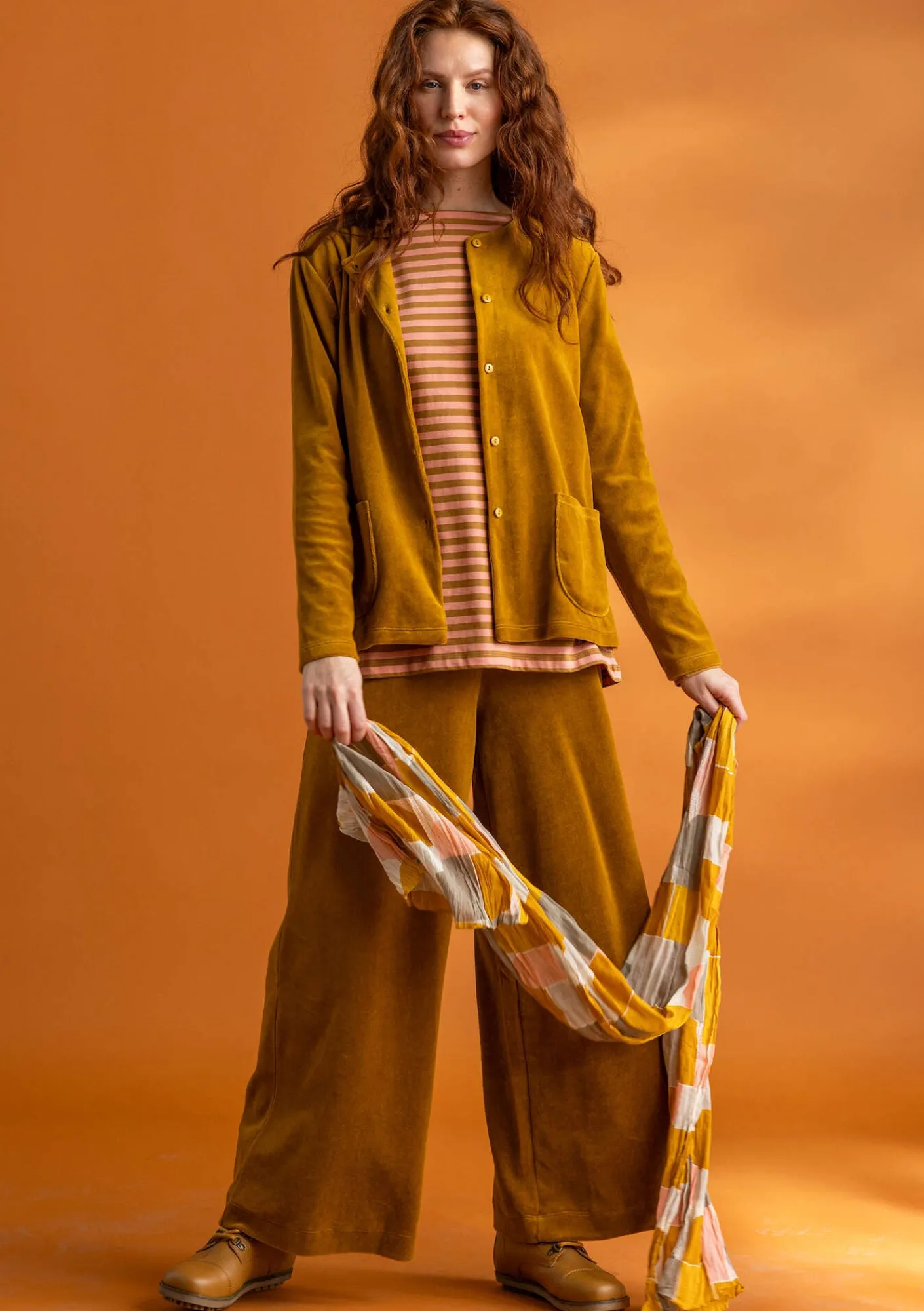 Gudrun Sjödén Hosen>Velourshose aus Bio-Baumwolle/Recycling-Polyester Curry