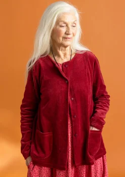 Gudrun Sjödén Strickjacken|Pullover & Shirts>Veloursjacke aus Bio-Baumwolle/Recycling-Polyester Granatapfel