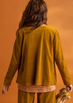 Gudrun Sjödén Strickjacken|Pullover & Shirts>Veloursjacke aus Bio-Baumwolle/Recycling-Polyester Curry