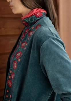 Gudrun Sjödén Strickjacken|Jacken & Mäntel>Veloursjacke „Nora“ aus Bio-Baumwolle/Recycling-Polyester Indigogrün