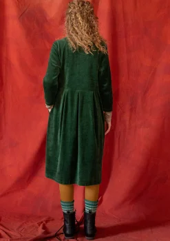 Gudrun Sjödén Kleider>Velourskleid „Fyrverkeri“ aus Bio-Baumwolle/Recycling-Polyester Dunkelgrün