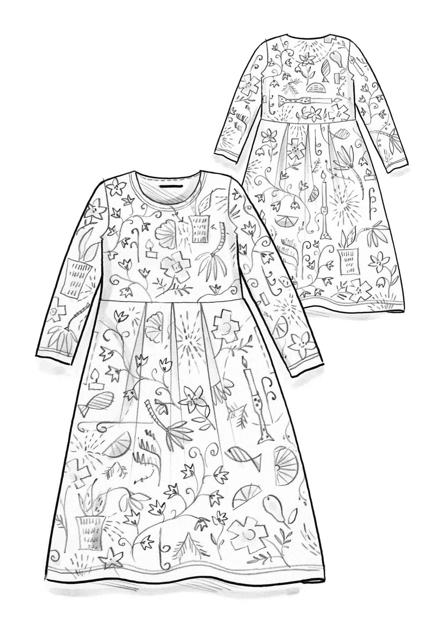 Gudrun Sjödén Kleider>Velourskleid „Fyrverkeri“ aus Bio-Baumwolle/Recycling-Polyester Aubergine-gemustert