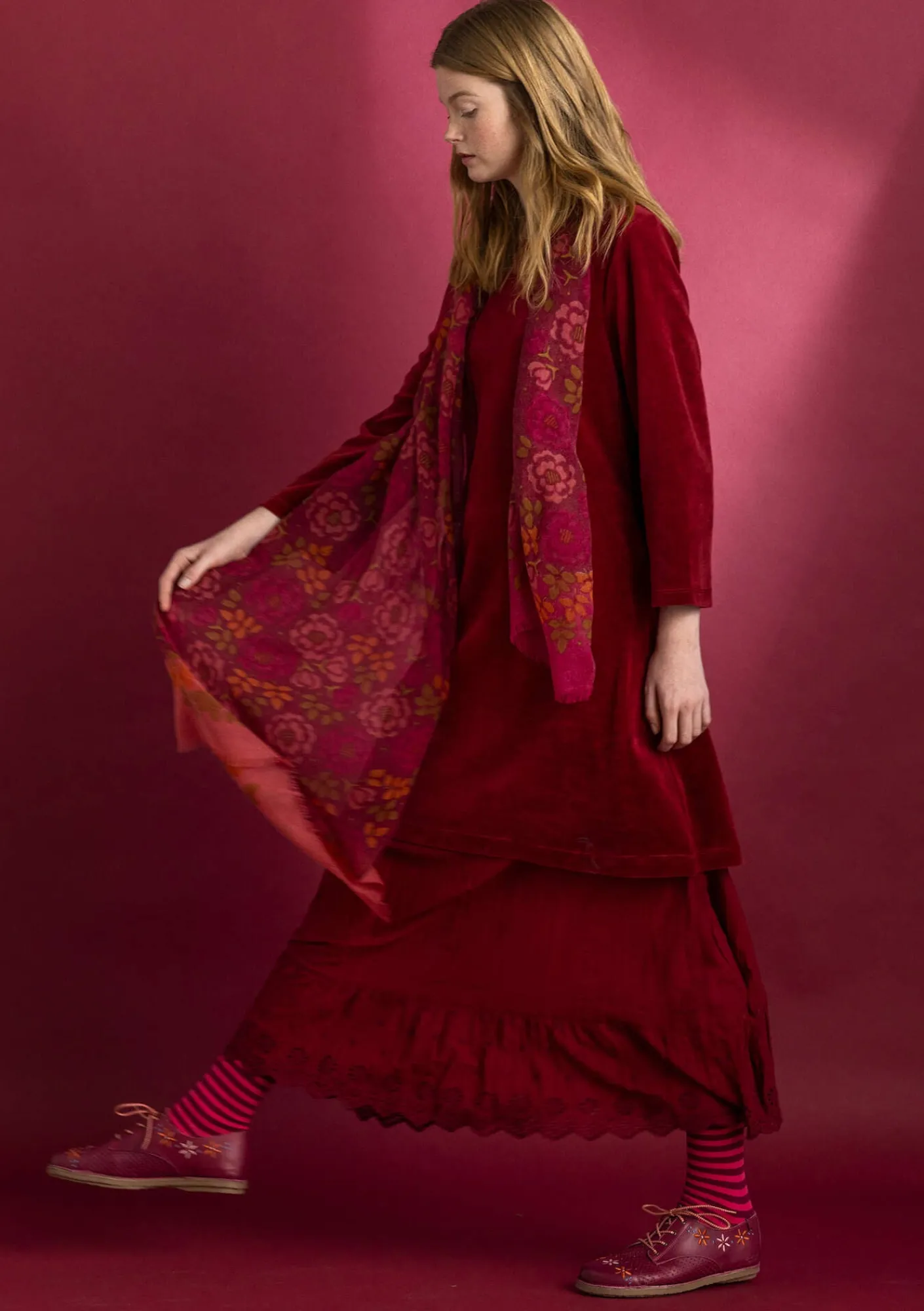 Gudrun Sjödén Tuniken>Velourstunika aus Bio-Baumwolle/Recycling-Polyester Granatapfel