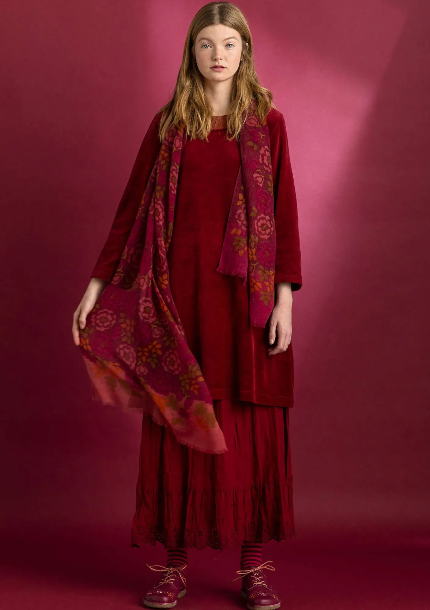 Gudrun Sjödén Tuniken>Velourstunika aus Bio-Baumwolle/Recycling-Polyester Granatapfel