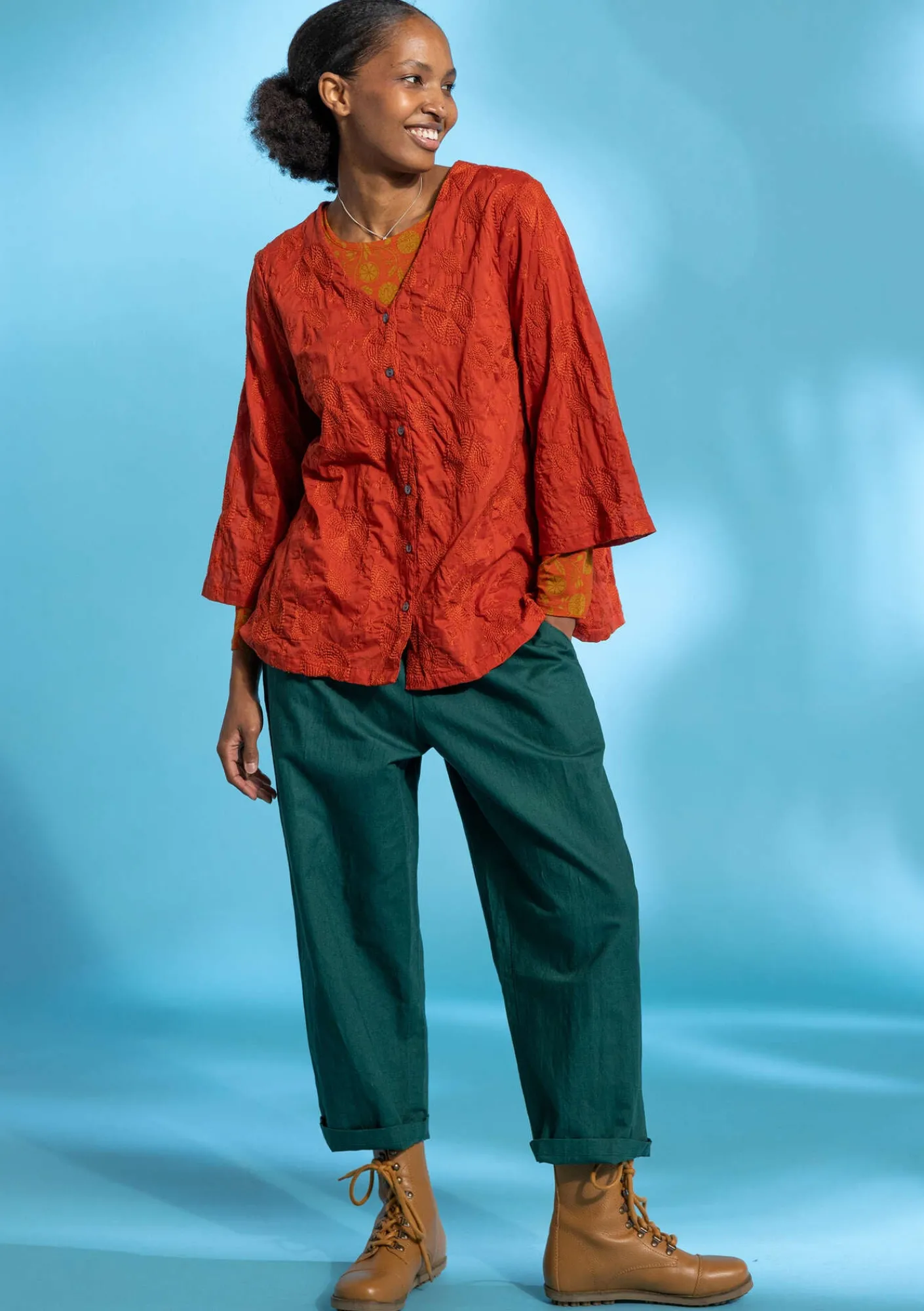 Gudrun Sjödén Hosen>Webhose aus Bio-Baumwolle/Leinen Flaschengrün