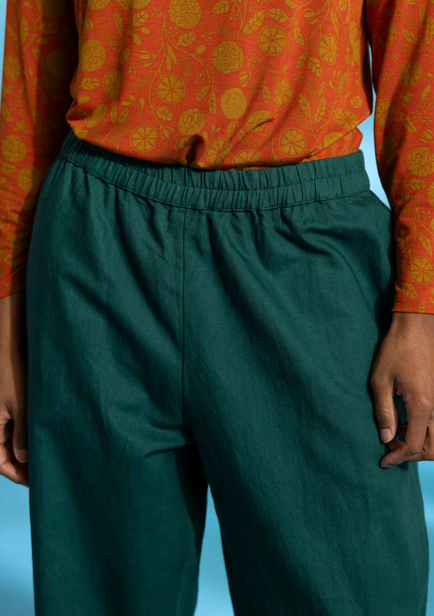 Gudrun Sjödén Hosen>Webhose aus Bio-Baumwolle/Leinen Flaschengrün