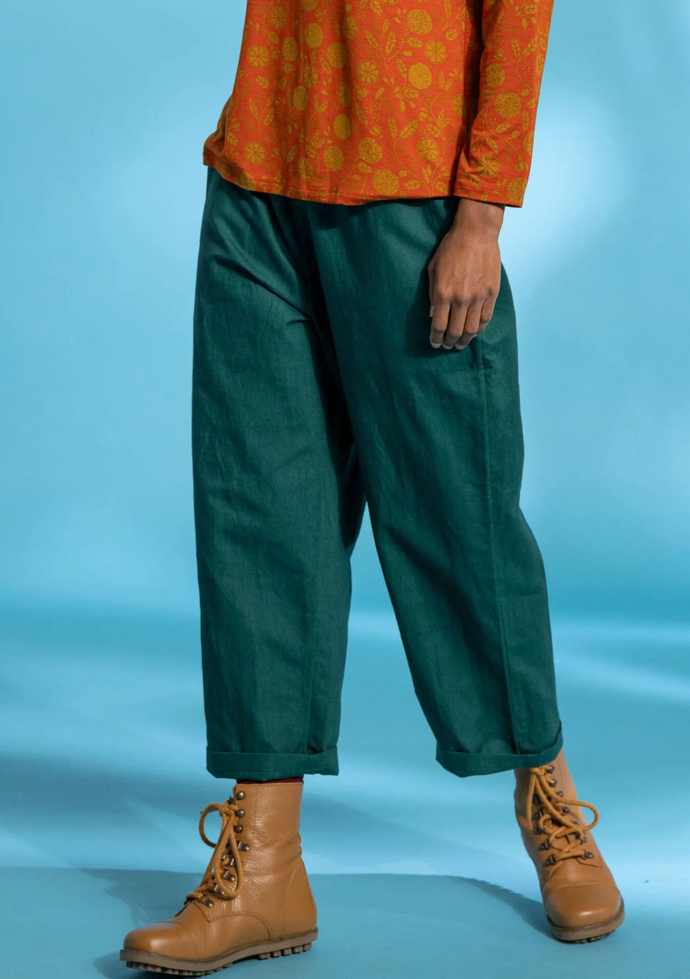 Gudrun Sjödén Hosen>Webhose aus Bio-Baumwolle/Leinen Flaschengrün