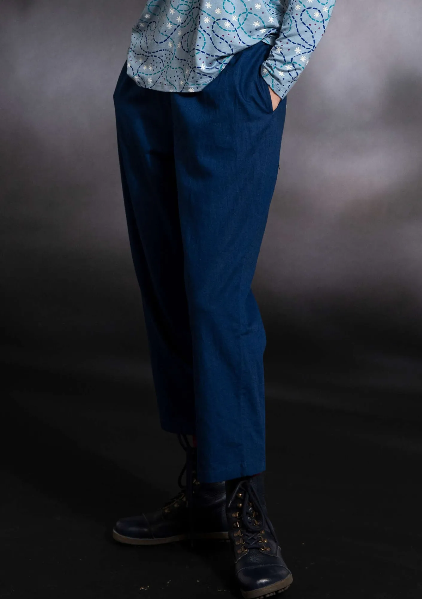 Gudrun Sjödén Hosen>Webhose aus Bio-Baumwolle/Leinen Indigoblau